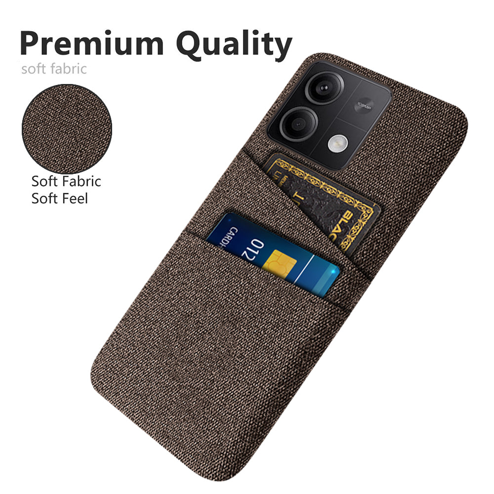 Hard PC+Cloth Phone Cover for Xiaomi Redmi Note 13 5G Case Dual Card Slot Protective Phone Case - Brown