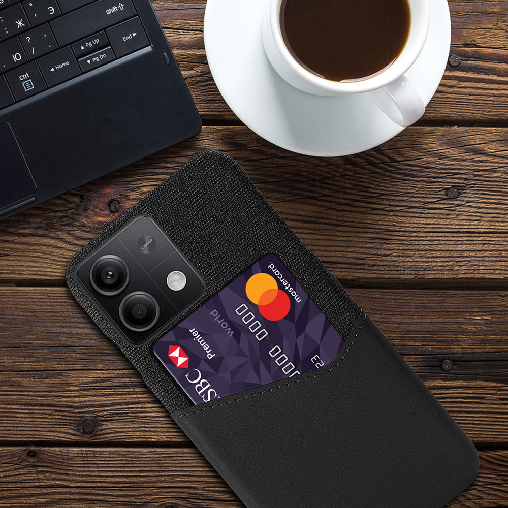 PU+PC Case for Xiaomi Redmi Note 13 5G Case Cloth Texture Phone Cover with Card Slot - Black