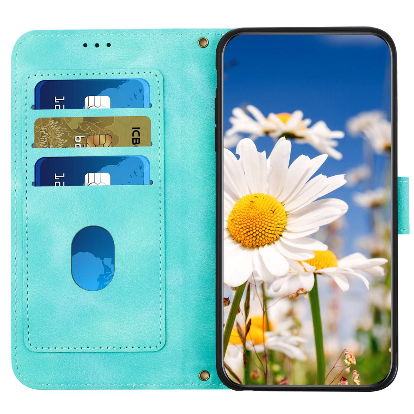 For Samsung Galaxy S24 Ultra Leather Case Flower Pattern Stand Phone Cover - Green