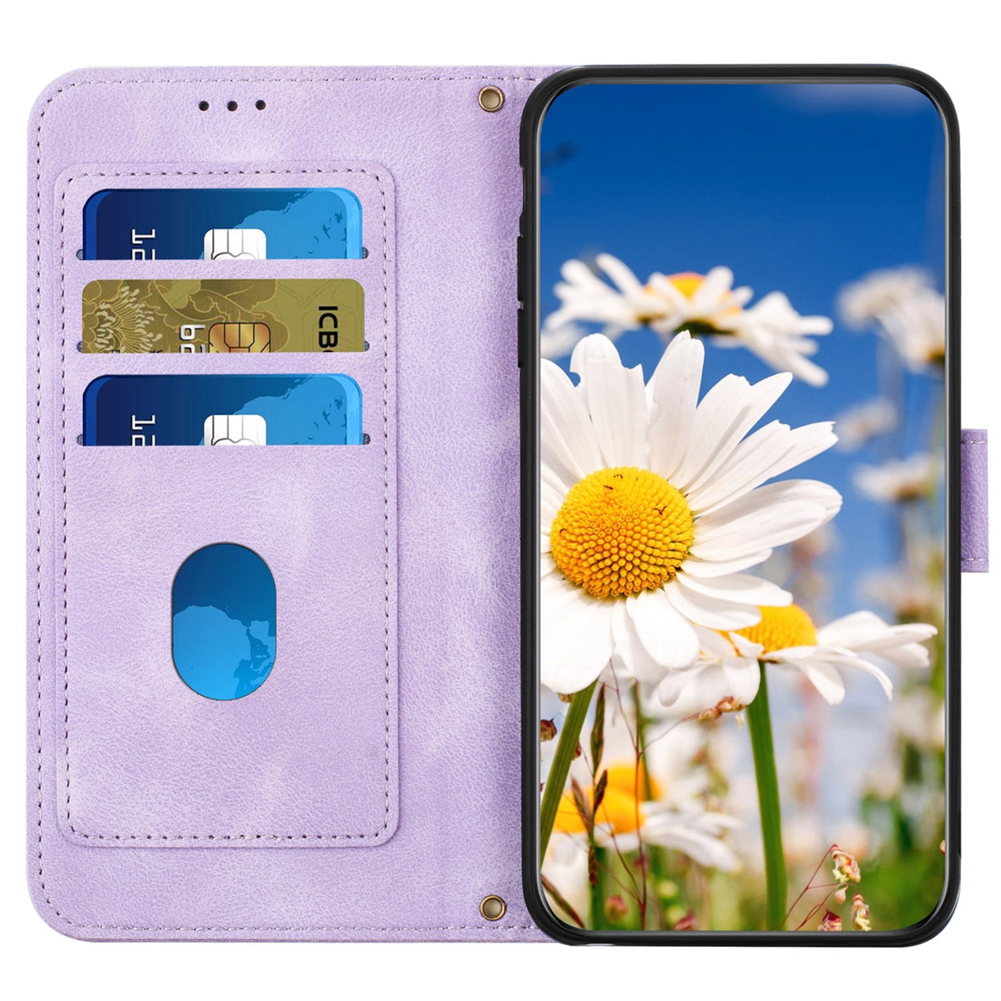 For Samsung Galaxy S24 Ultra Leather Case Flower Pattern Stand Phone Cover - Light Purple