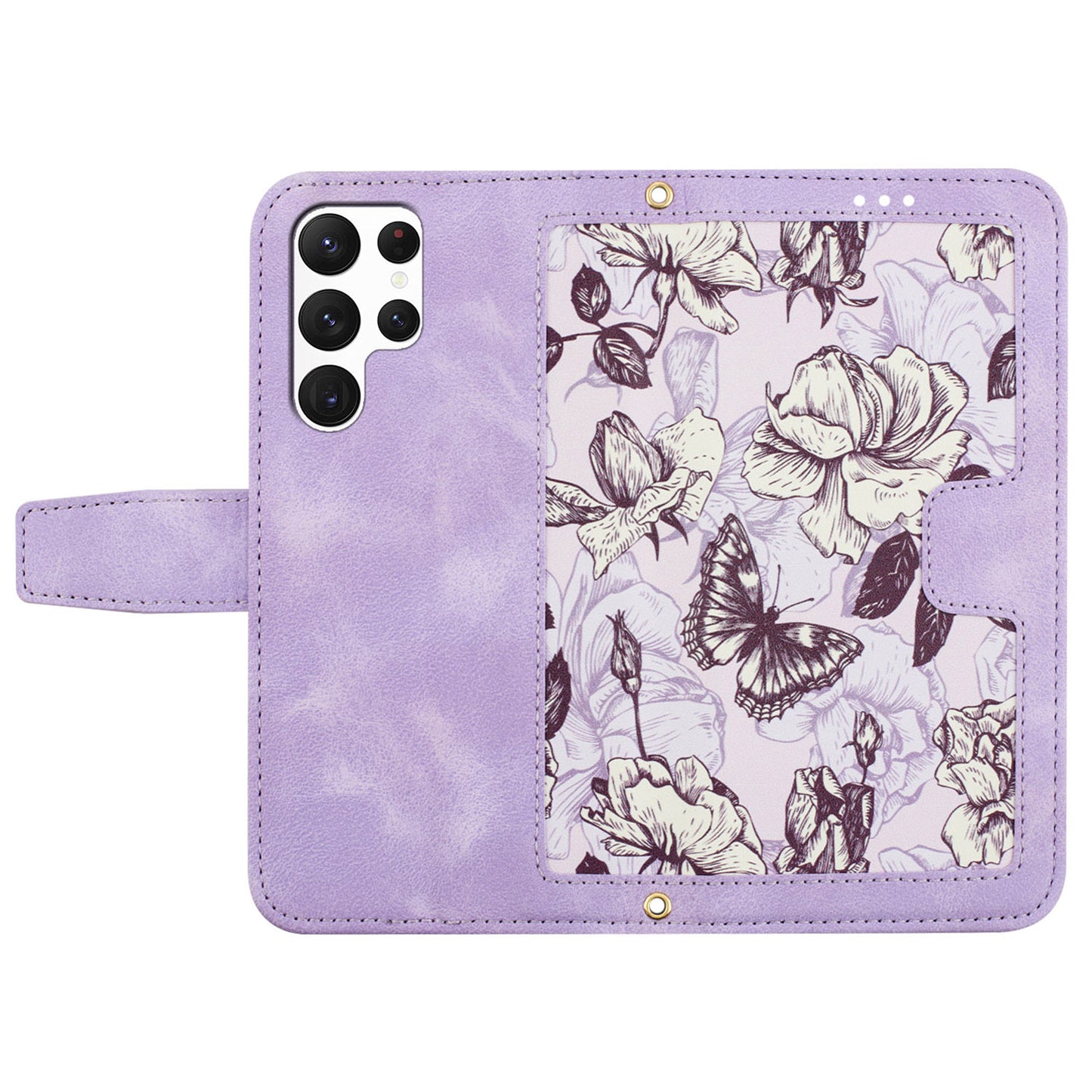 For Samsung Galaxy S24 Ultra Leather Case Flower Pattern Stand Phone Cover - Light Purple