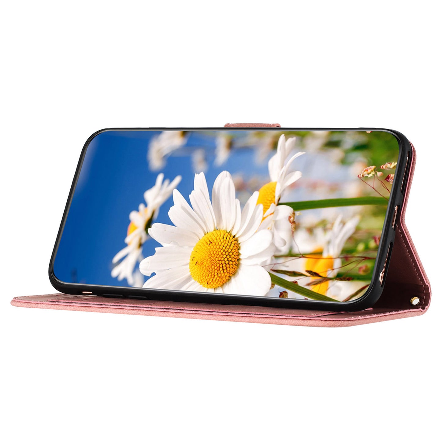 For Samsung Galaxy S24 Ultra Leather Case Flower Pattern Stand Phone Cover - Pink