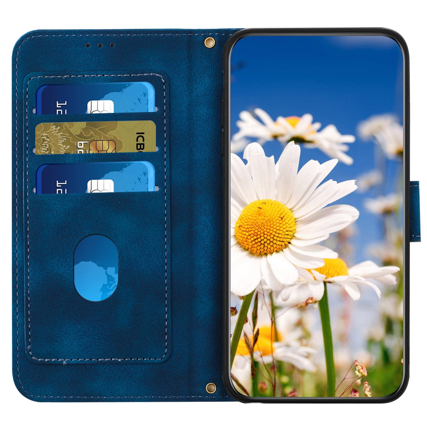 For Samsung Galaxy S24 Ultra Leather Case Flower Pattern Stand Phone Cover - Dark Blue