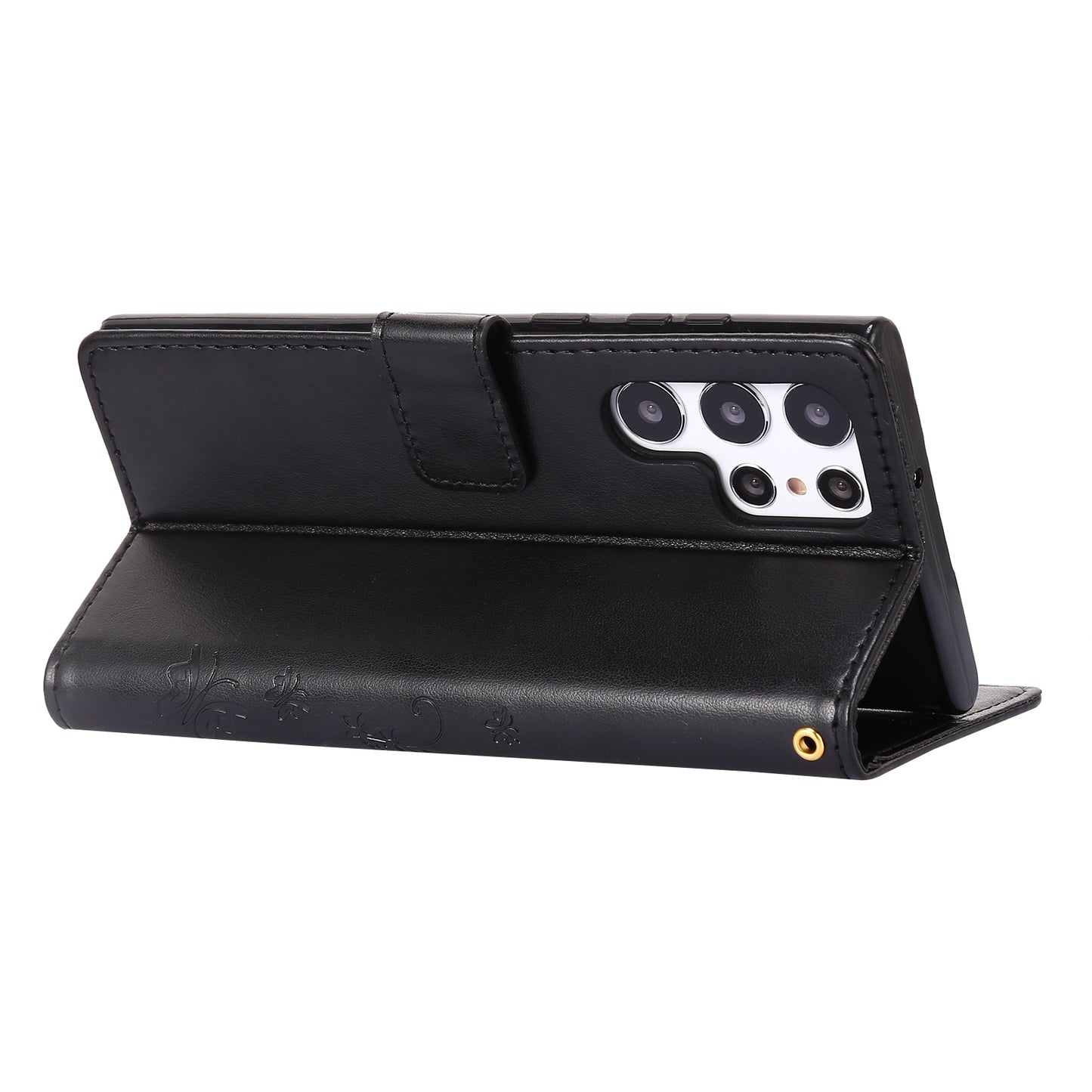 For Samsung Galaxy S24 Ultra Wallet Leather Cover Butterfly Imprinted Flip Stand Phone Case - Black