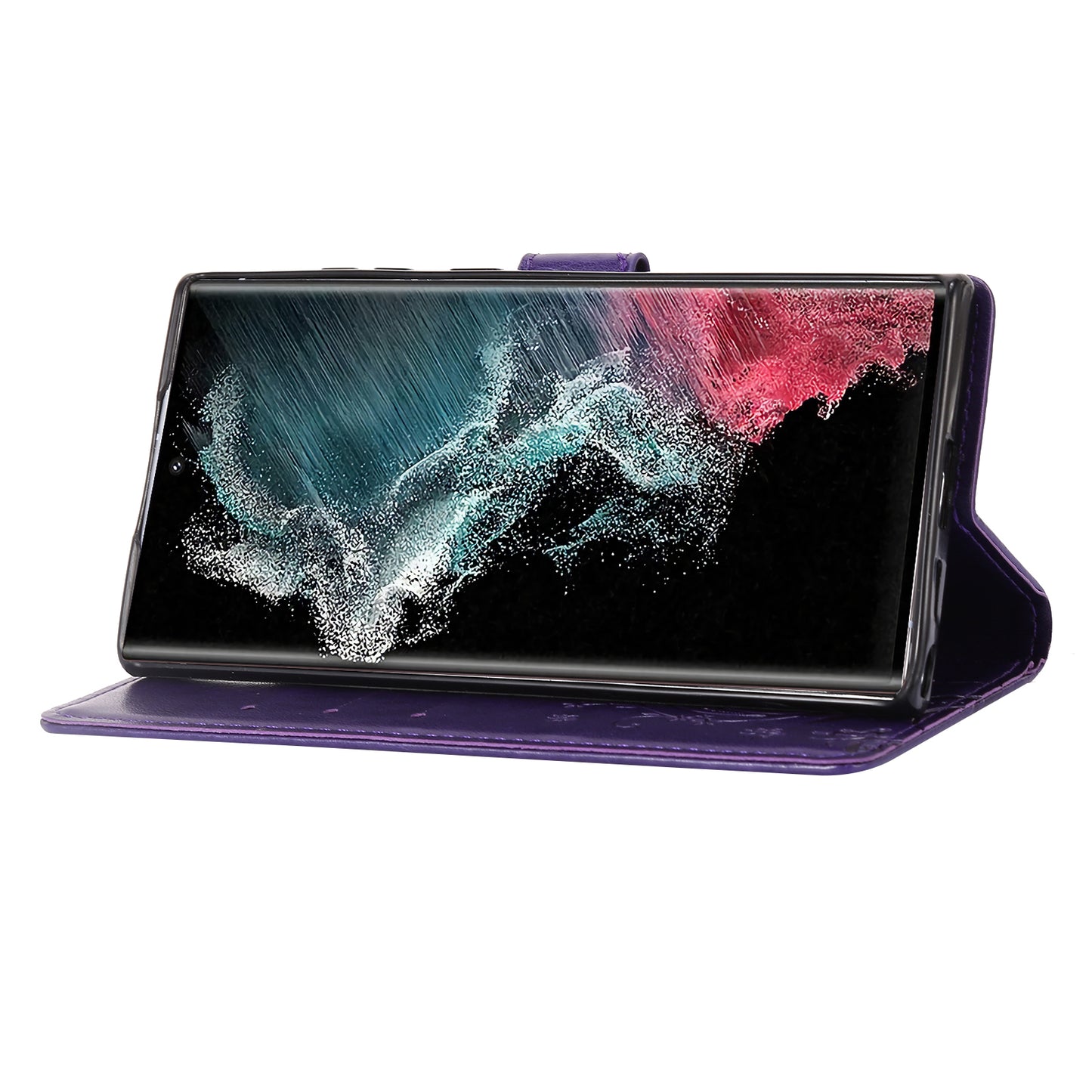 For Samsung Galaxy S24 Ultra Wallet Leather Cover Butterfly Imprinted Flip Stand Phone Case - Dark Purple