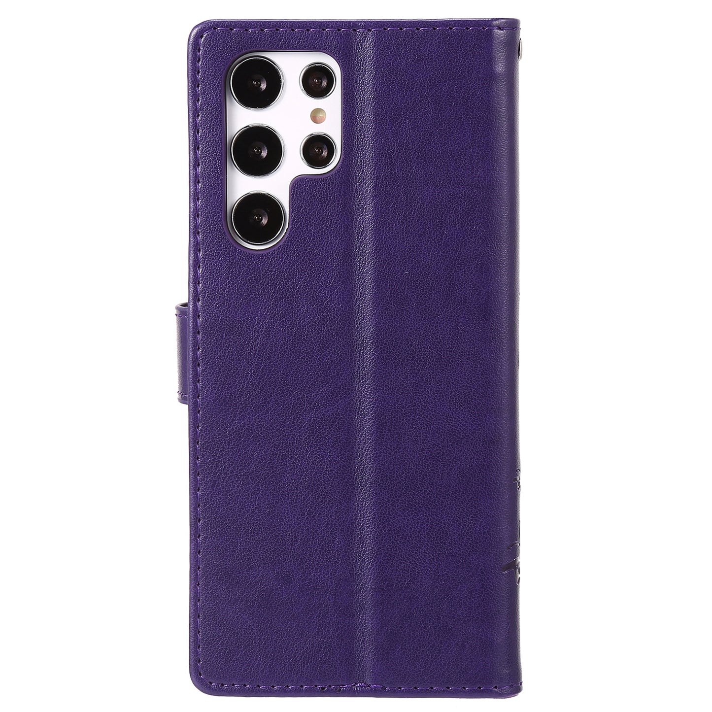 For Samsung Galaxy S24 Ultra Wallet Leather Cover Butterfly Imprinted Flip Stand Phone Case - Dark Purple