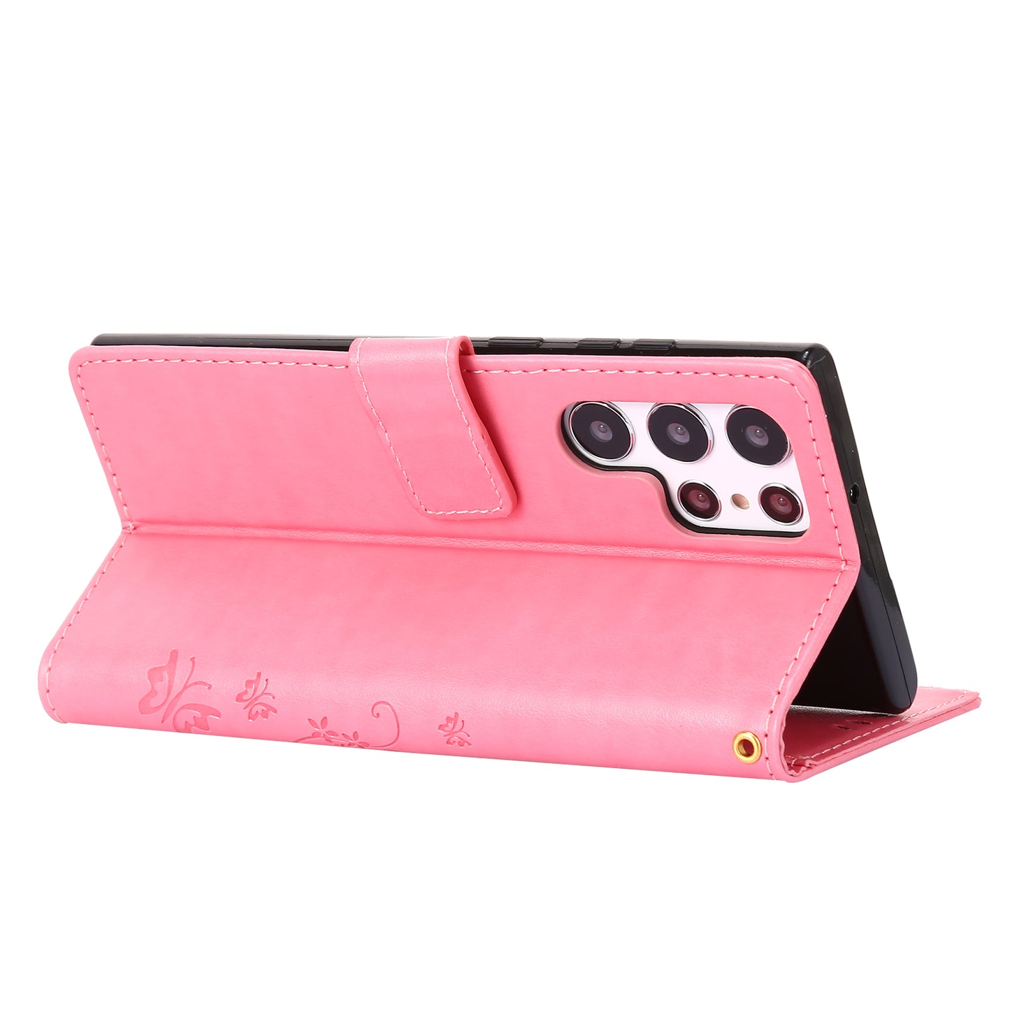 For Samsung Galaxy S24 Ultra Wallet Leather Cover Butterfly Imprinted Flip Stand Phone Case - Pink