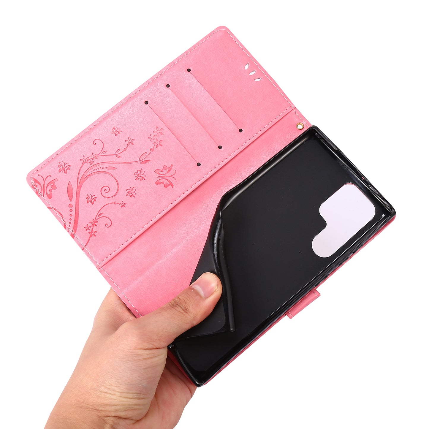 For Samsung Galaxy S24 Ultra Wallet Leather Cover Butterfly Imprinted Flip Stand Phone Case - Pink