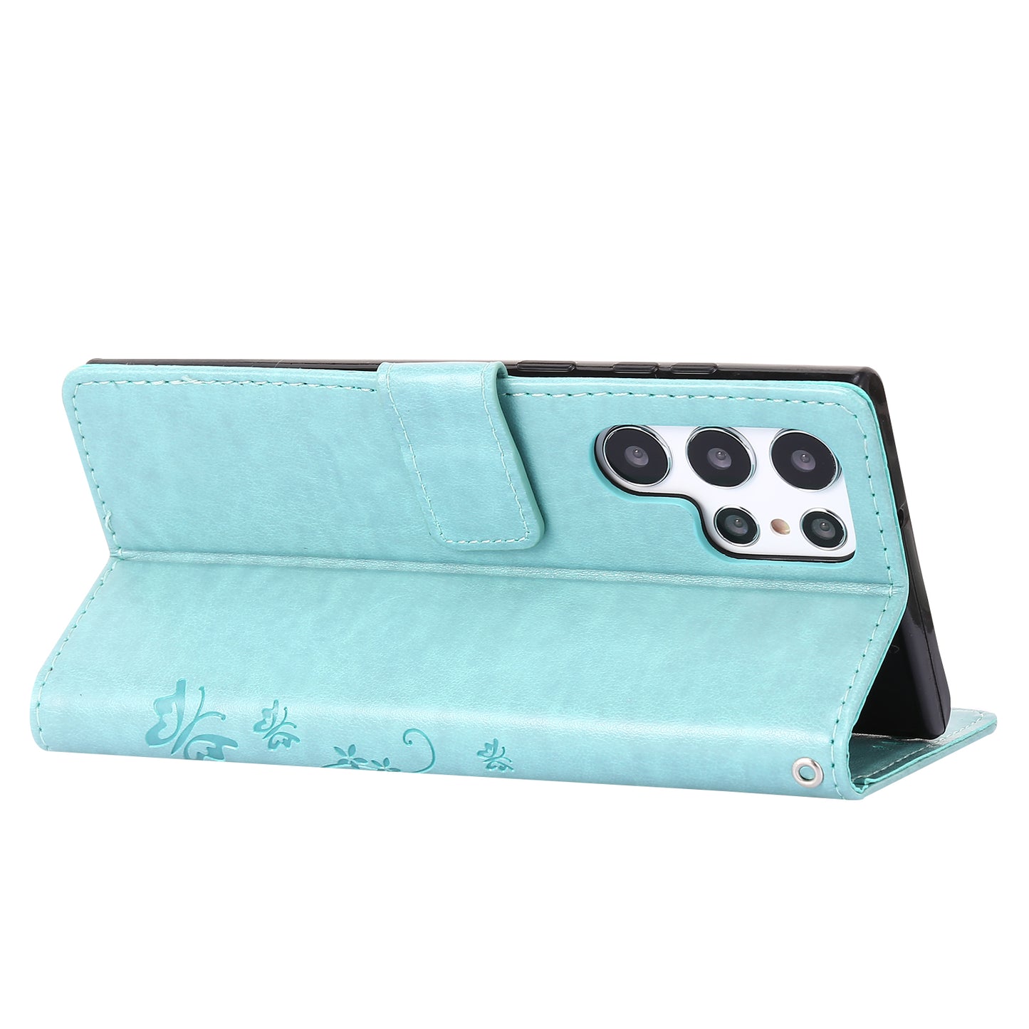 For Samsung Galaxy S24 Ultra Wallet Leather Cover Butterfly Imprinted Flip Stand Phone Case - Baby Blue