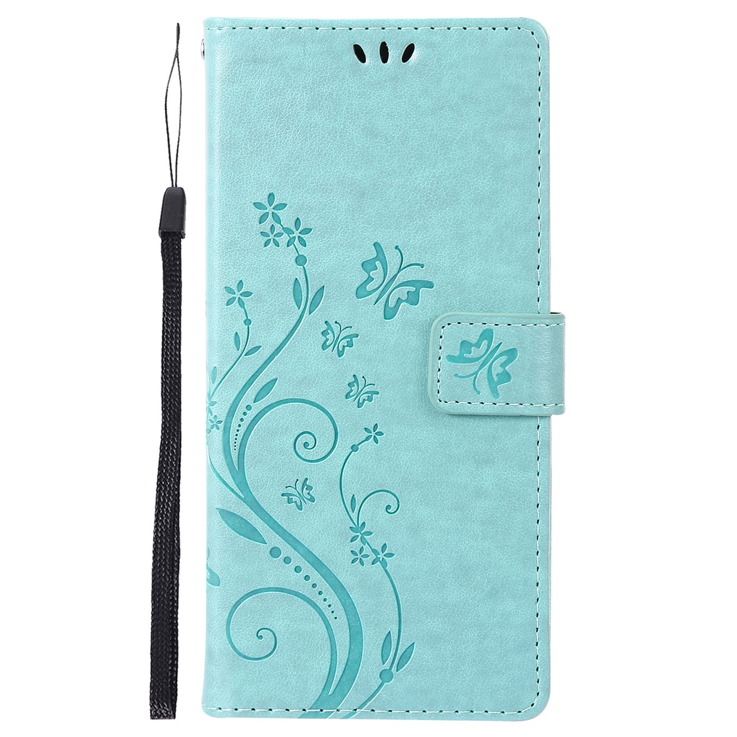 For Samsung Galaxy S24 Ultra Wallet Leather Cover Butterfly Imprinted Flip Stand Phone Case - Baby Blue