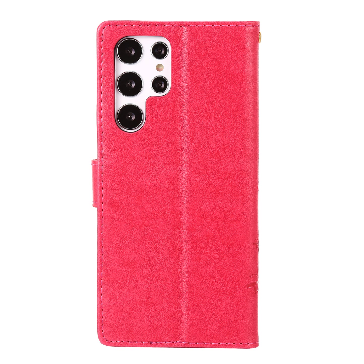 For Samsung Galaxy S24 Ultra Wallet Leather Cover Butterfly Imprinted Flip Stand Phone Case - Red