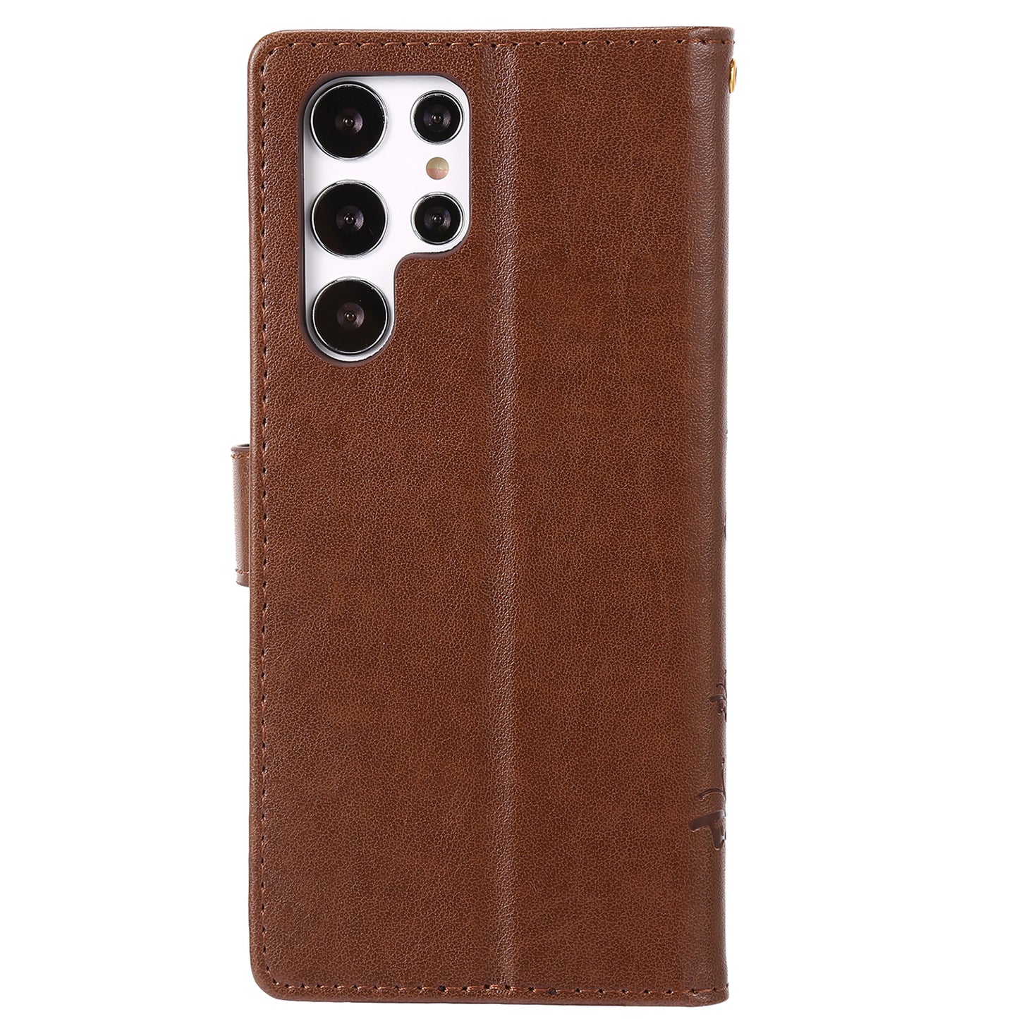 For Samsung Galaxy S24 Ultra Wallet Leather Cover Butterfly Imprinted Flip Stand Phone Case - Brown