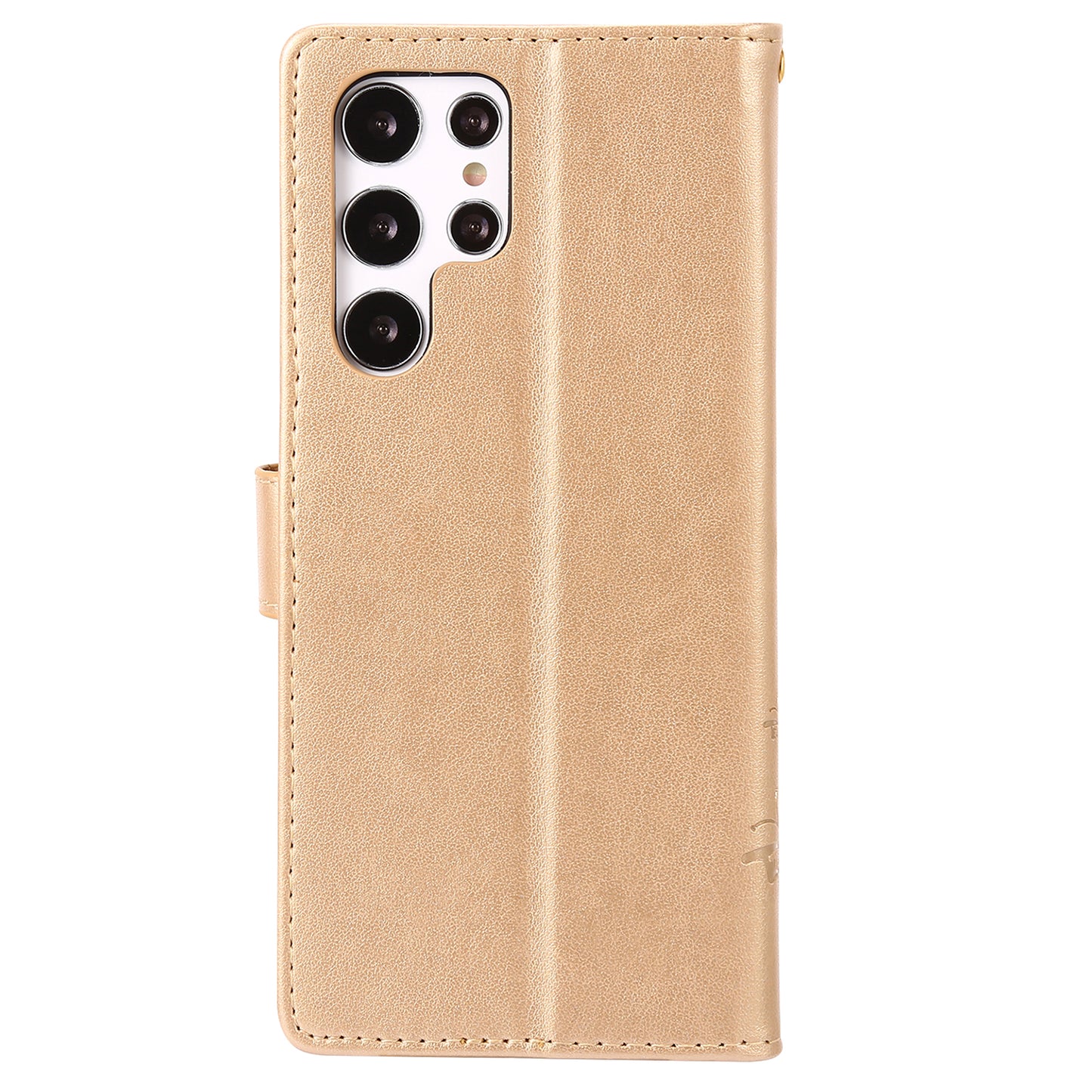 For Samsung Galaxy S24 Ultra Wallet Leather Cover Butterfly Imprinted Flip Stand Phone Case - Gold