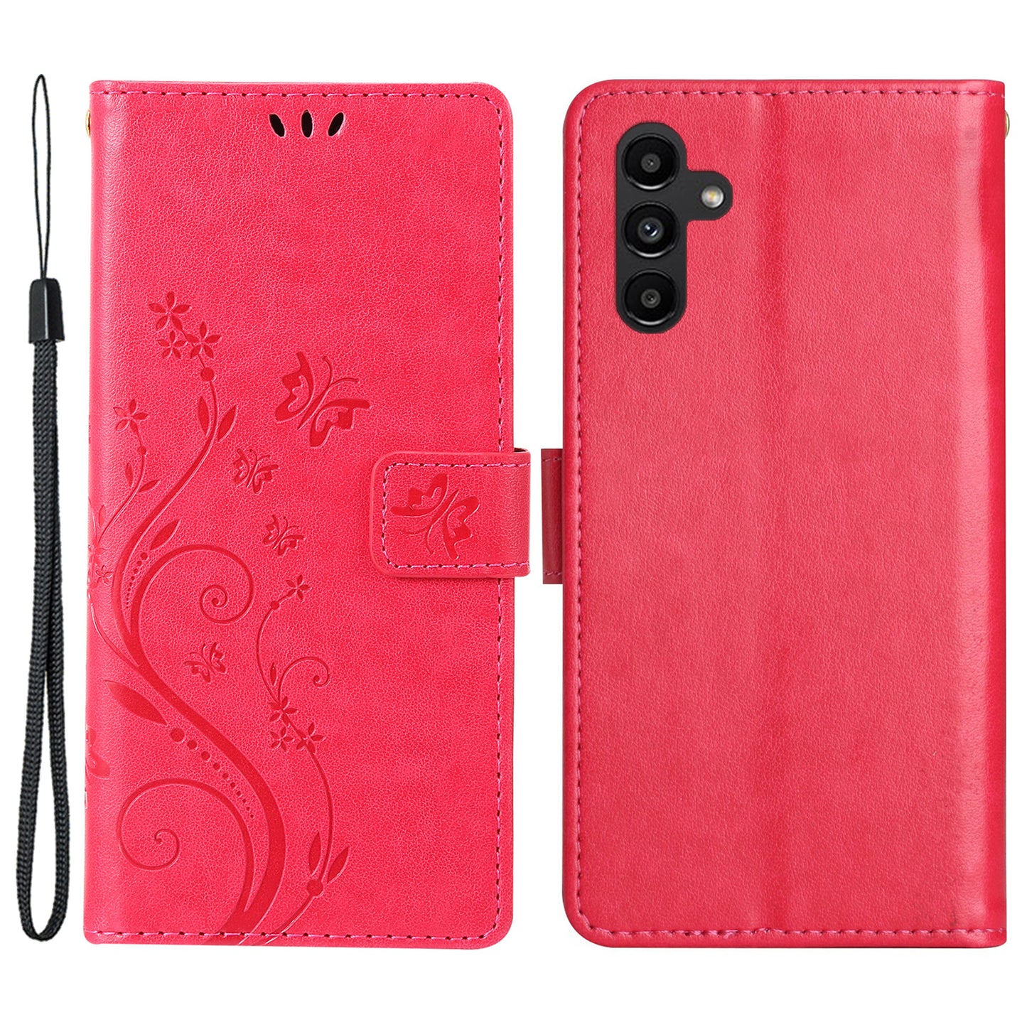 For Samsung Galaxy S24 Leather Case Butterfly Imprinted Phone Wallet Cover - Red