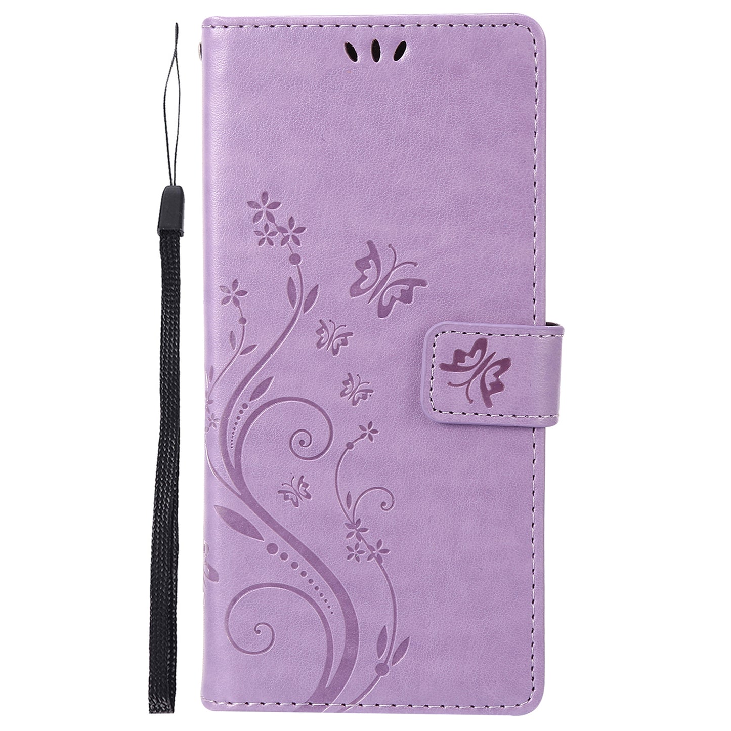 For Samsung Galaxy S24 Leather Case Butterfly Imprinted Phone Wallet Cover - Light Purple