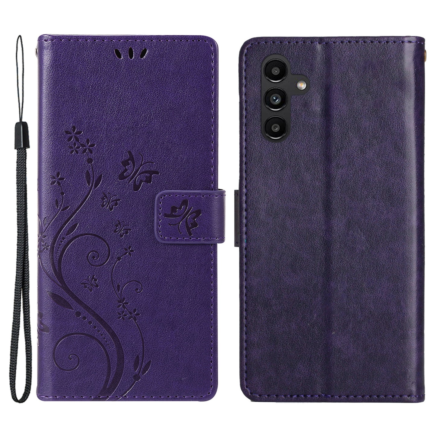 For Samsung Galaxy S24 Leather Case Butterfly Imprinted Phone Wallet Cover - Dark Purple