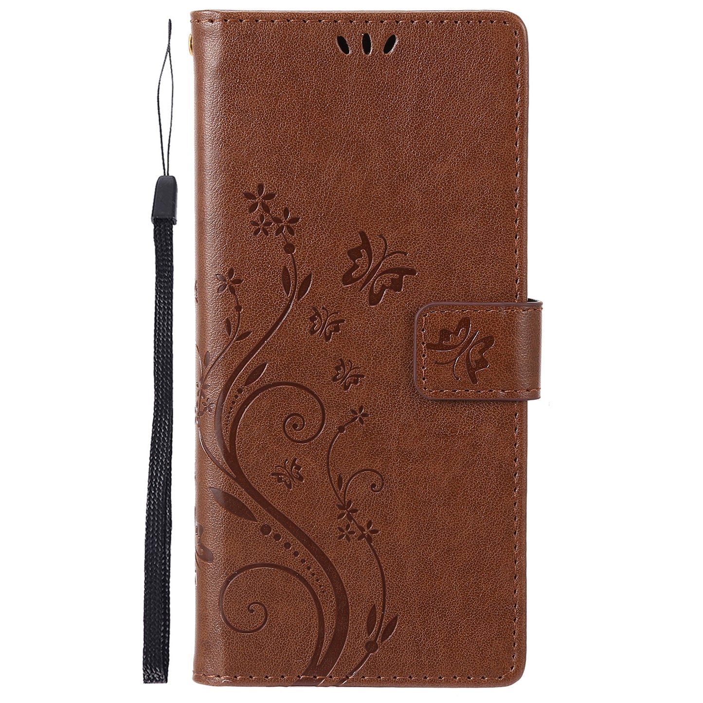 For Samsung Galaxy S24 Leather Case Butterfly Imprinted Phone Wallet Cover - Brown