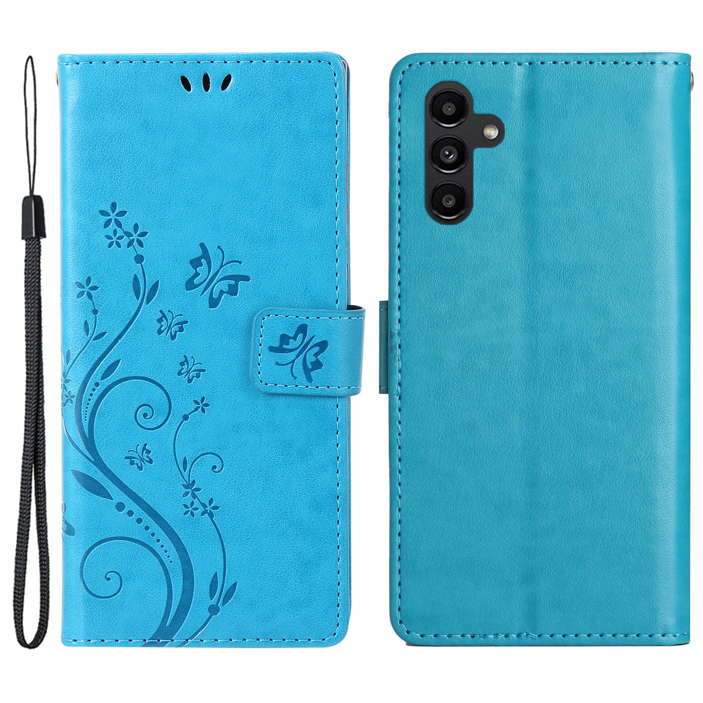 For Samsung Galaxy S24 Leather Case Butterfly Imprinted Phone Wallet Cover - Blue