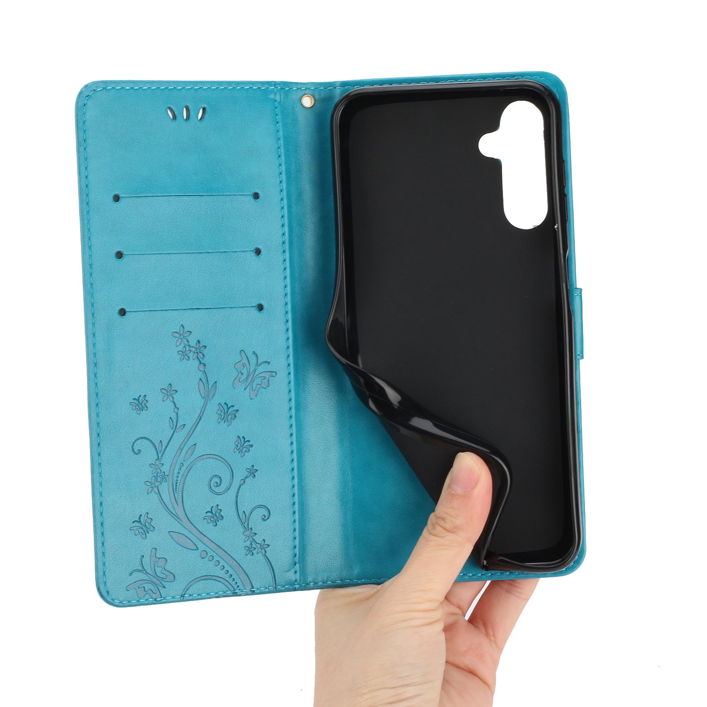 For Samsung Galaxy S24 Leather Case Butterfly Imprinted Phone Wallet Cover - Blue