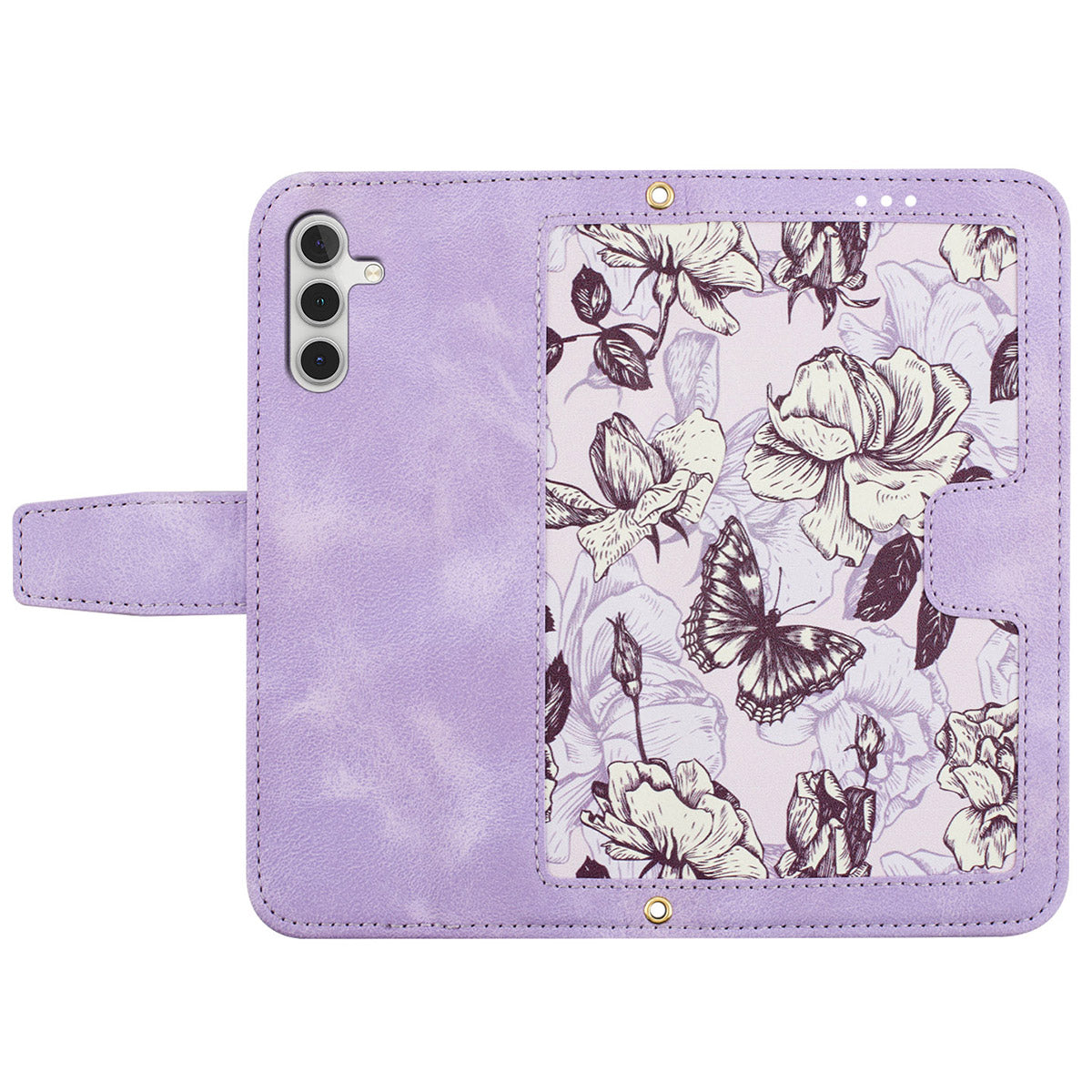 For Samsung Galaxy S24 Case PU Leather Flower Pattern Folio Phone Cover - Light Purple