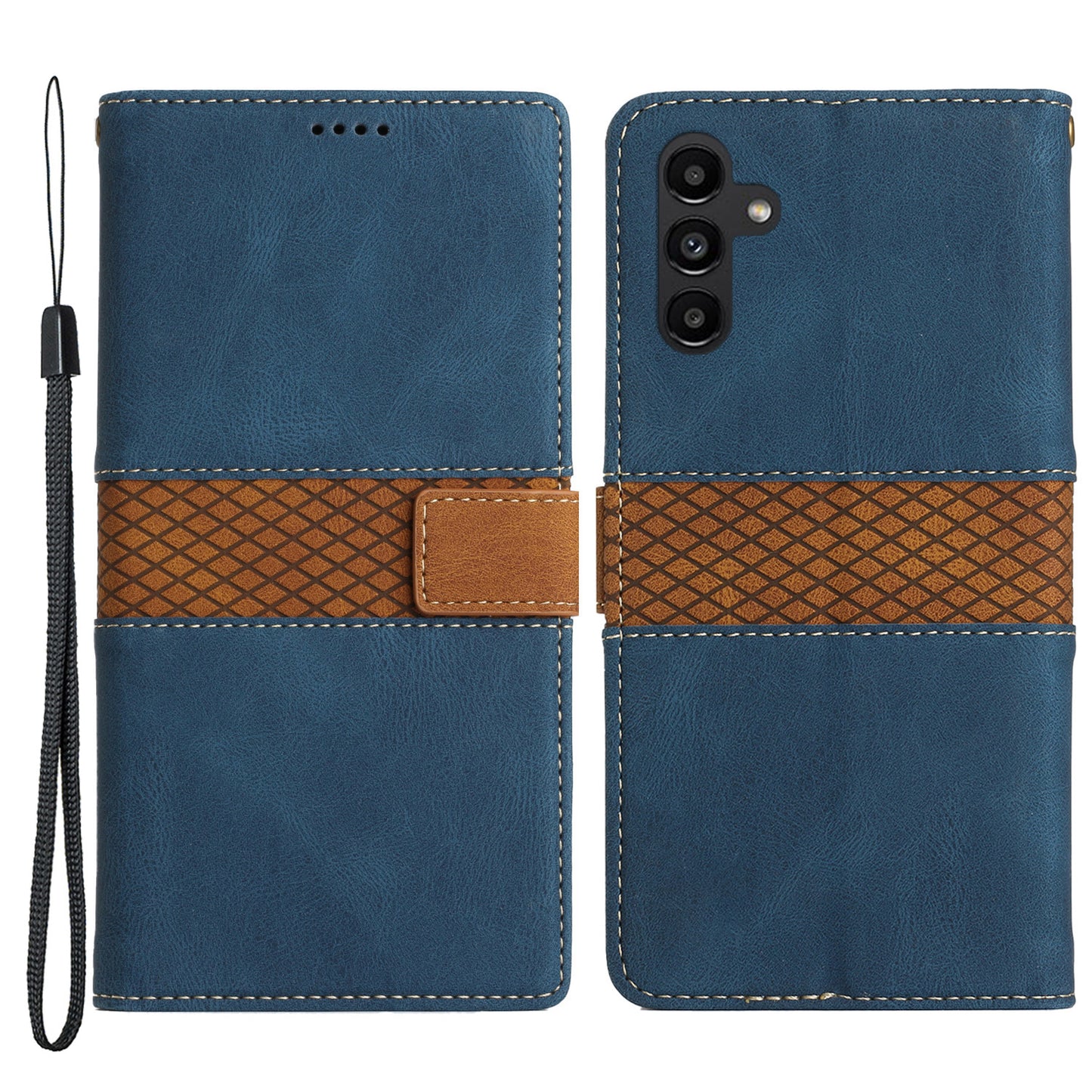 For Samsung Galaxy S24 Slim-Fit PU Leather Phone Case Stand Phone Cover Wallet with Strap - Blue