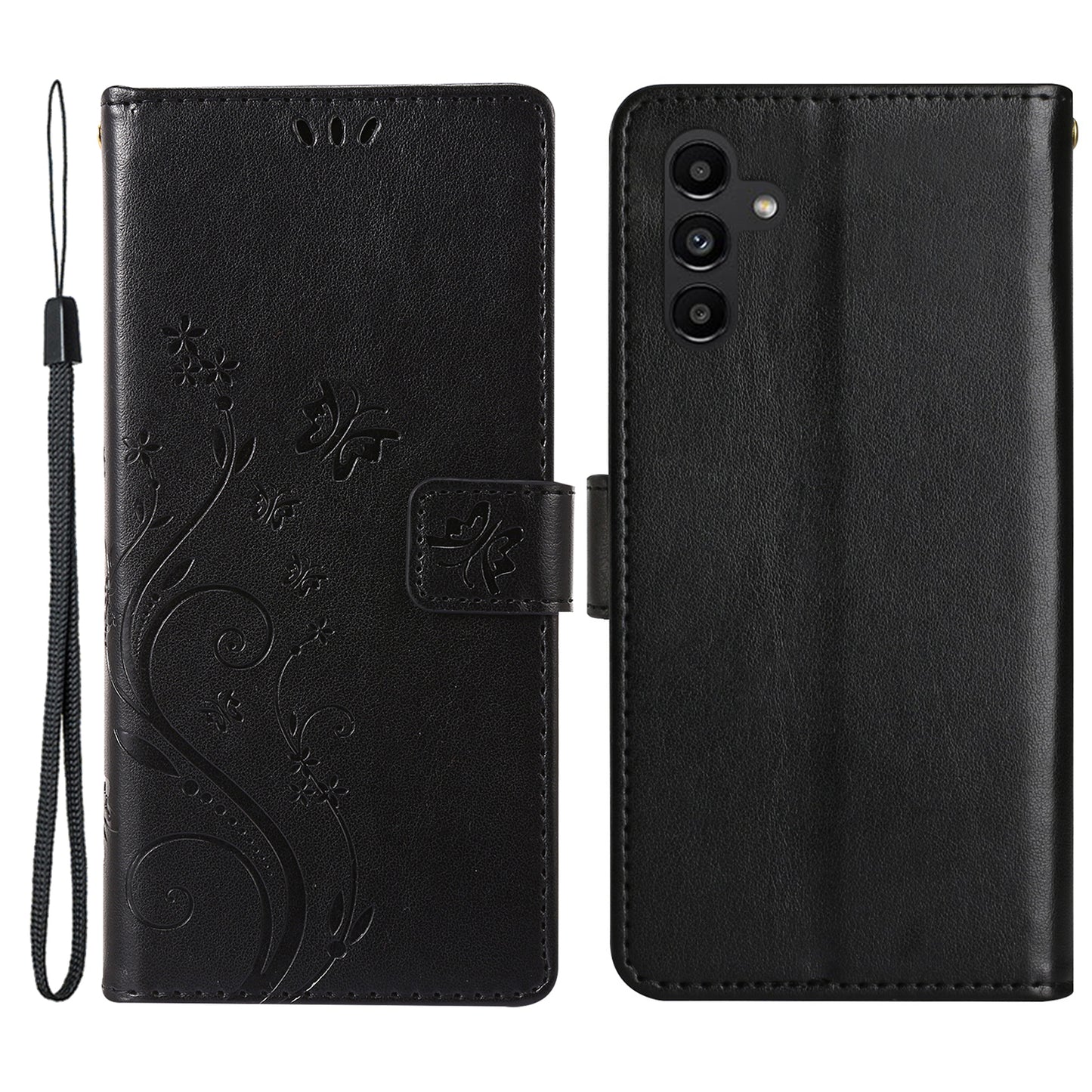For Samsung Galaxy S24+ Case Butterfly Imprinted Stand Wallet Leather Cover - Black