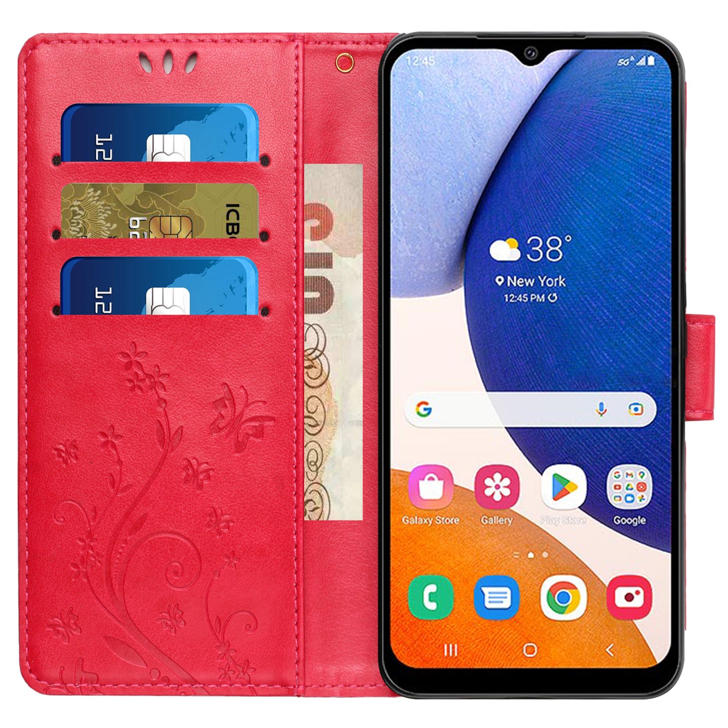 For Samsung Galaxy S24+ Case Butterfly Imprinted Stand Wallet Leather Cover - Red
