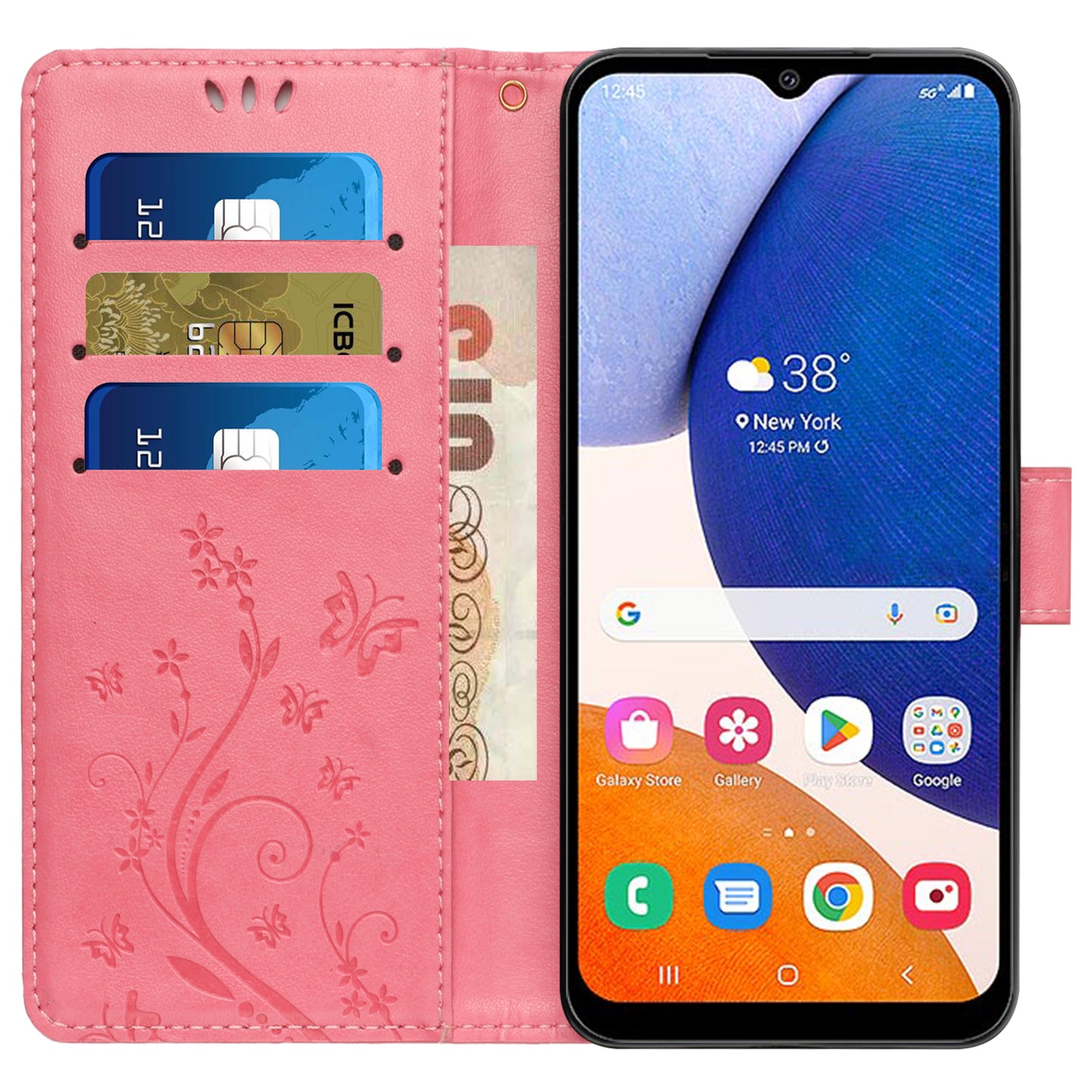 For Samsung Galaxy S24+ Case Butterfly Imprinted Stand Wallet Leather Cover - Pink