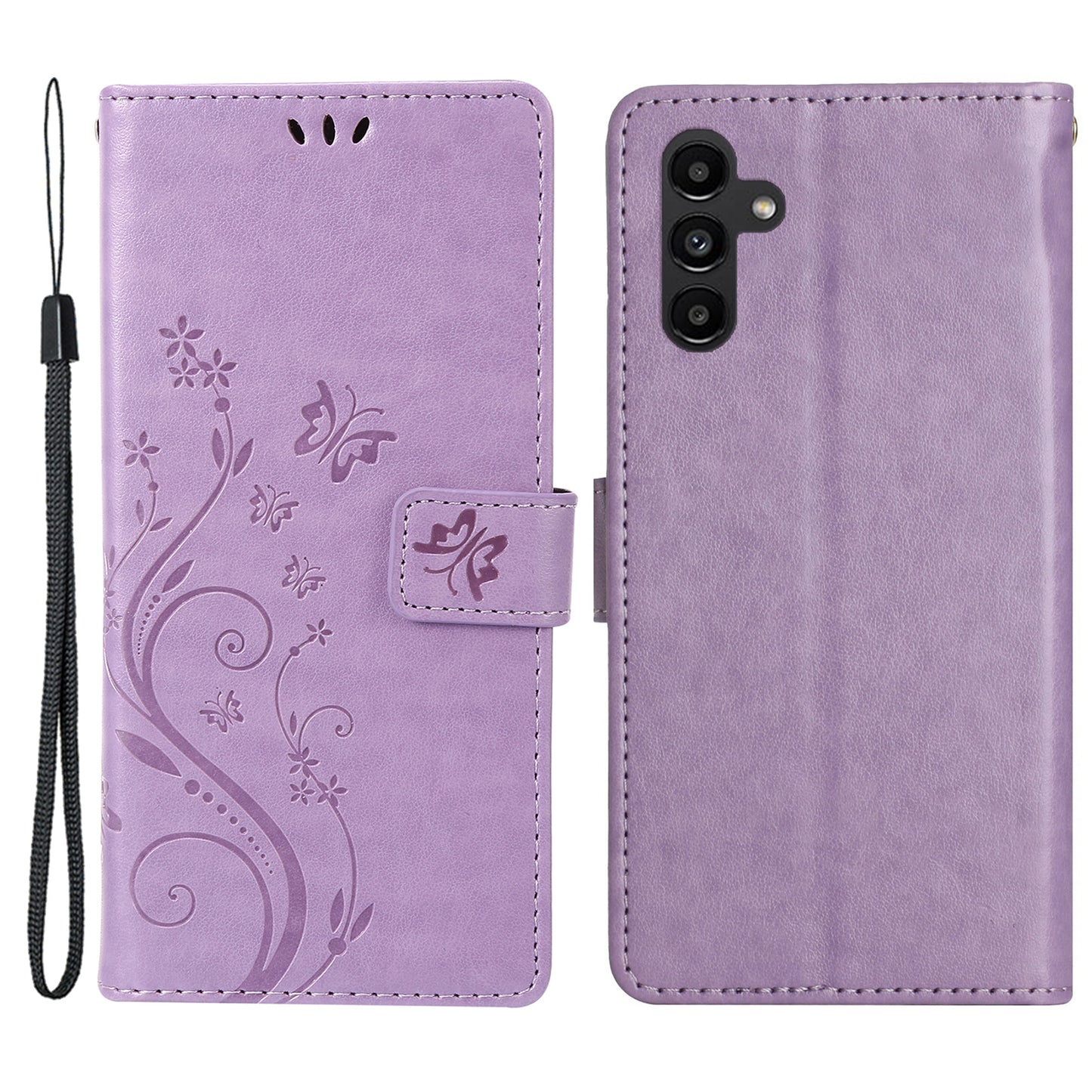 For Samsung Galaxy S24+ Case Butterfly Imprinted Stand Wallet Leather Cover - Light Purple