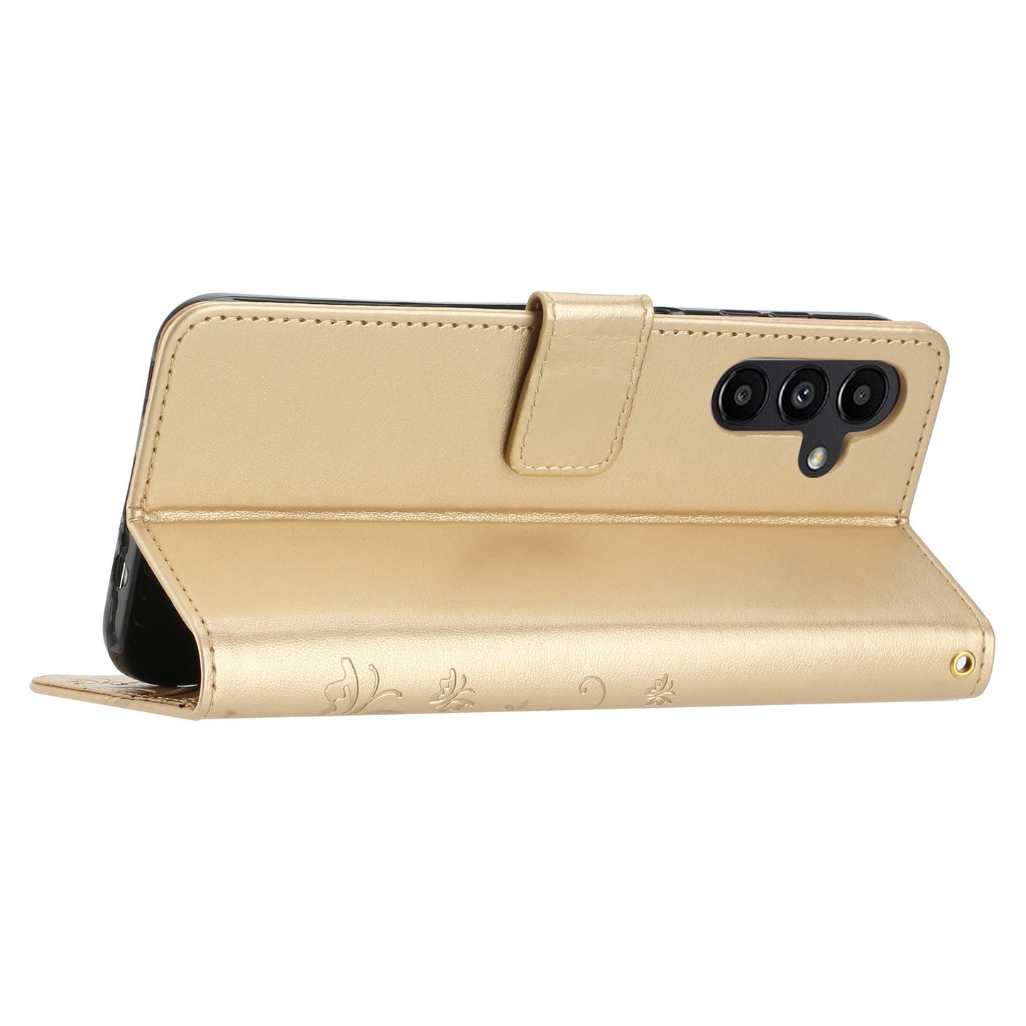 For Samsung Galaxy S24+ Case Butterfly Imprinted Stand Wallet Leather Cover - Gold