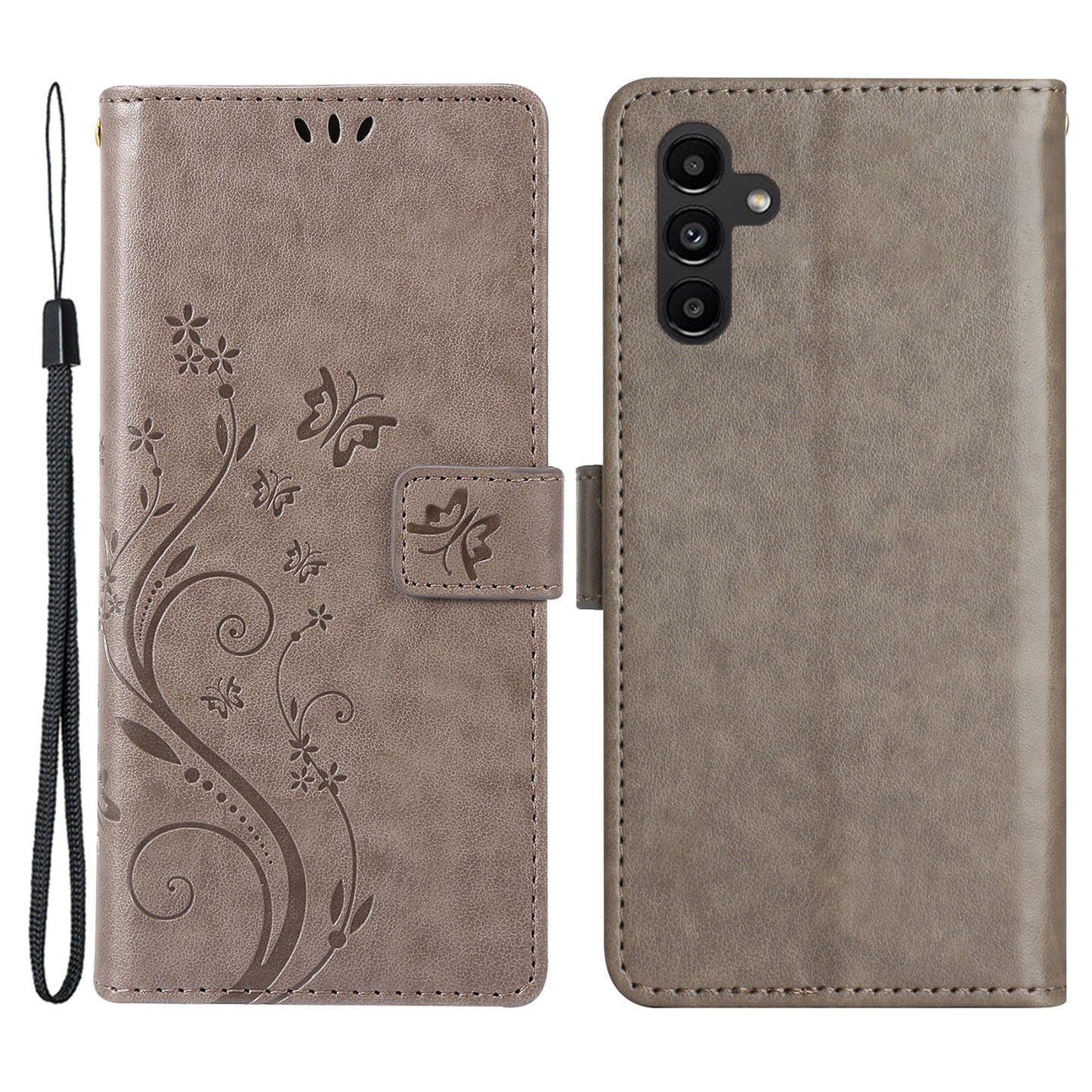 For Samsung Galaxy S24+ Case Butterfly Imprinted Stand Wallet Leather Cover - Grey
