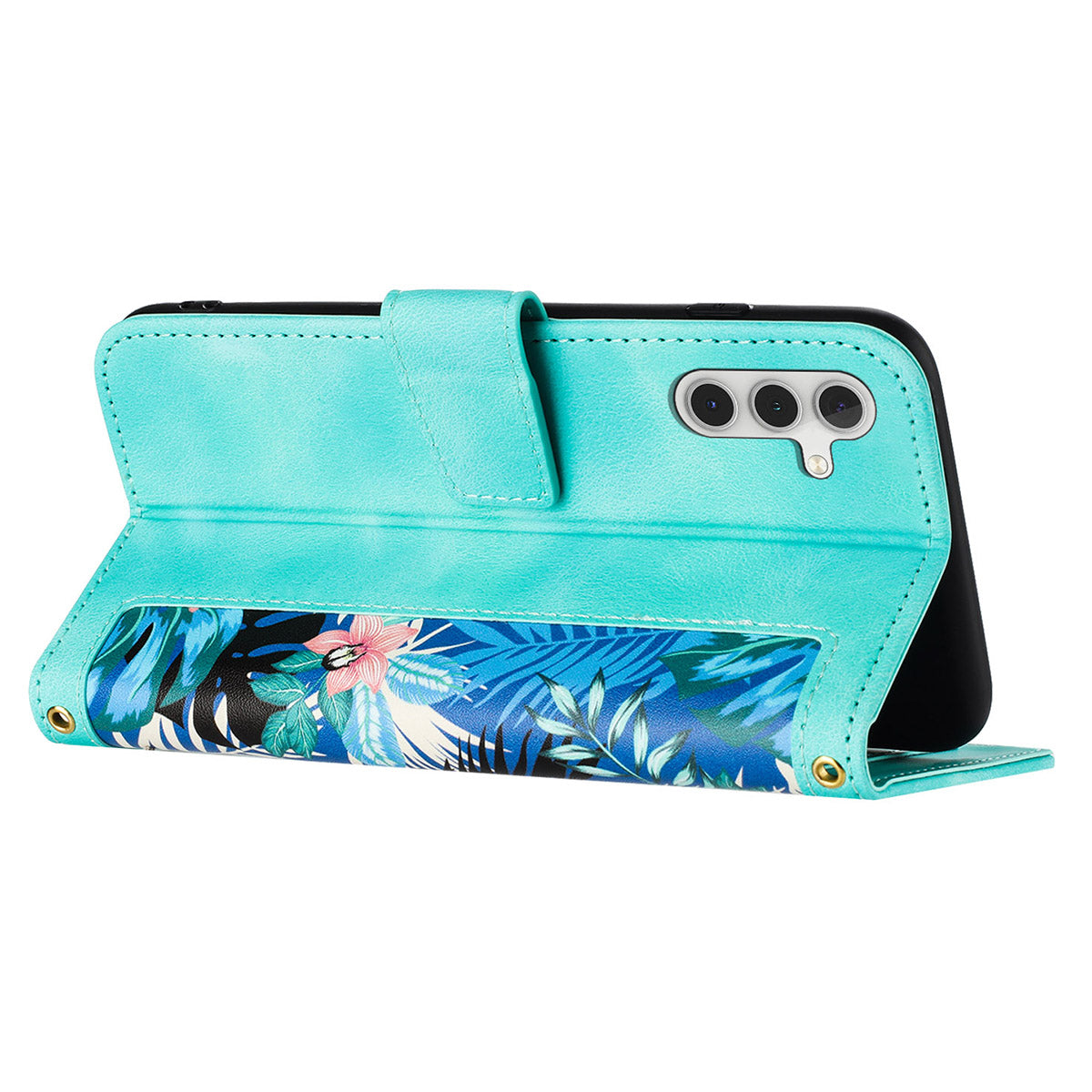 For Samsung Galaxy S24+ Case Flower Pattern Leather Cover with Card Holder - Green