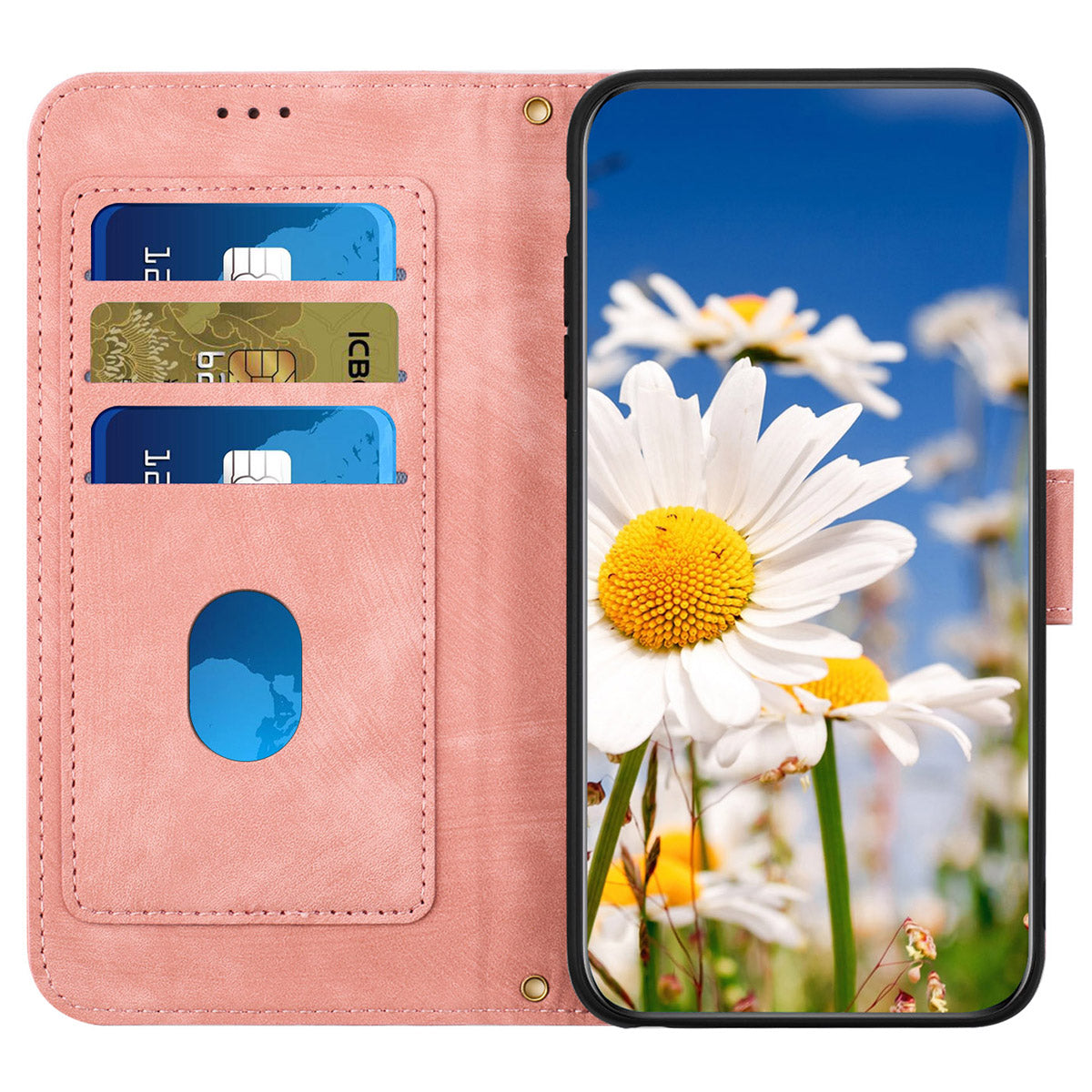 For Samsung Galaxy S24+ Case Flower Pattern Leather Cover with Card Holder - Pink