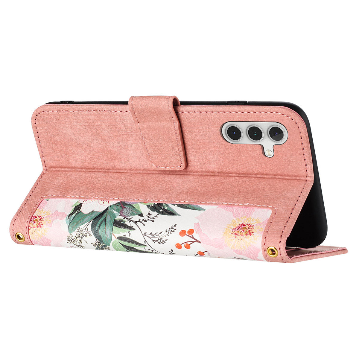 For Samsung Galaxy S24+ Case Flower Pattern Leather Cover with Card Holder - Pink