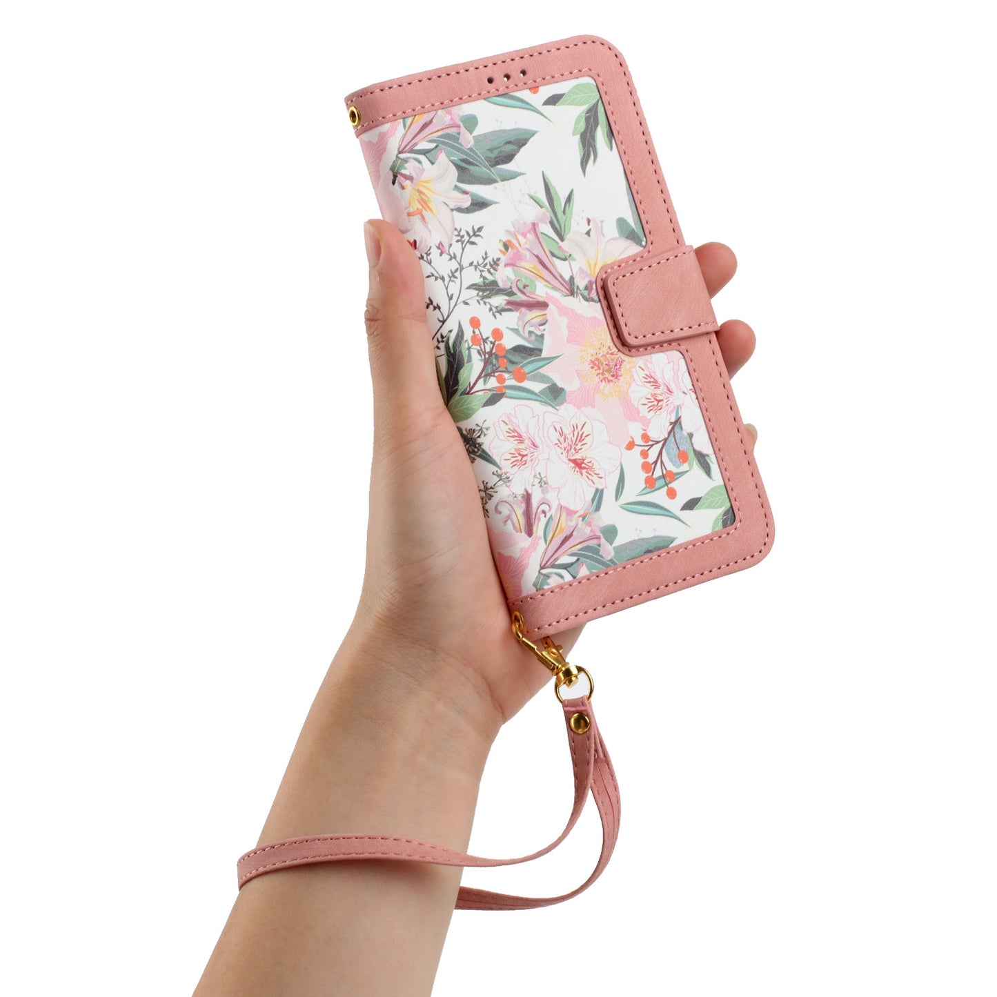 For Samsung Galaxy S24+ Case Flower Pattern Leather Cover with Card Holder - Pink