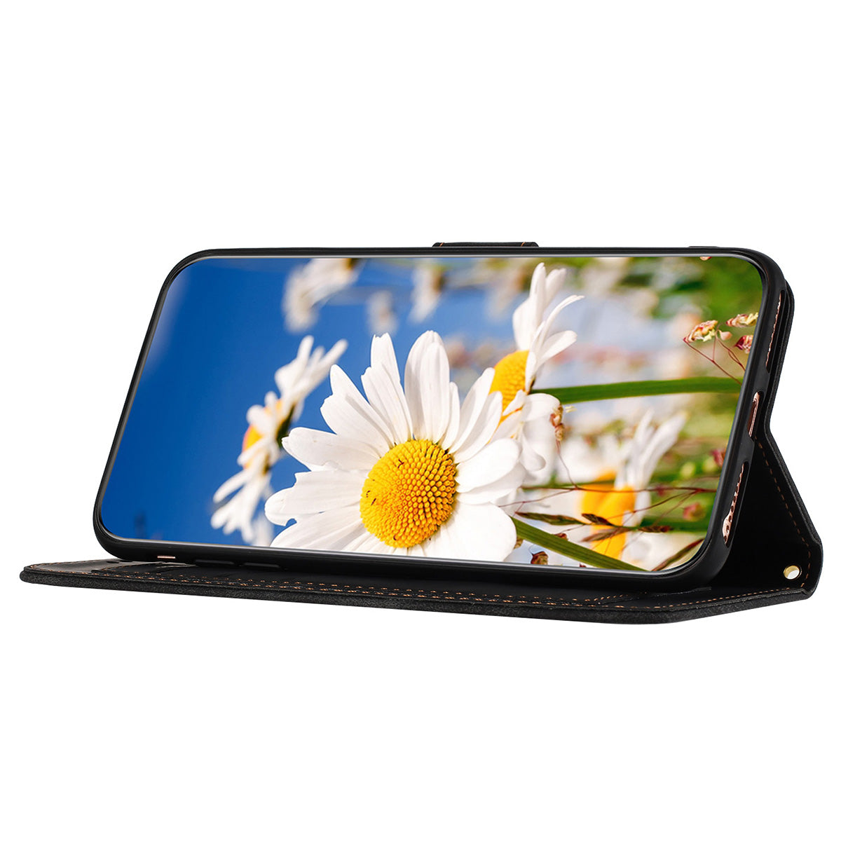 For Samsung Galaxy S24+ Case Flower Pattern Leather Cover with Card Holder - Black