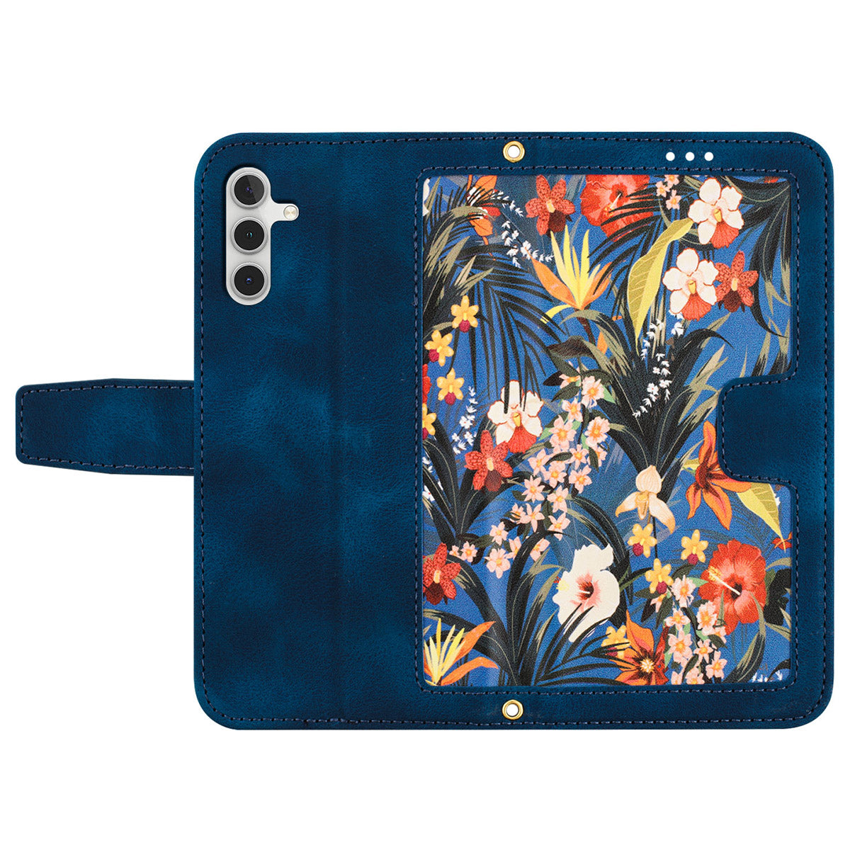 For Samsung Galaxy S24+ Case Flower Pattern Leather Cover with Card Holder - Dark Blue