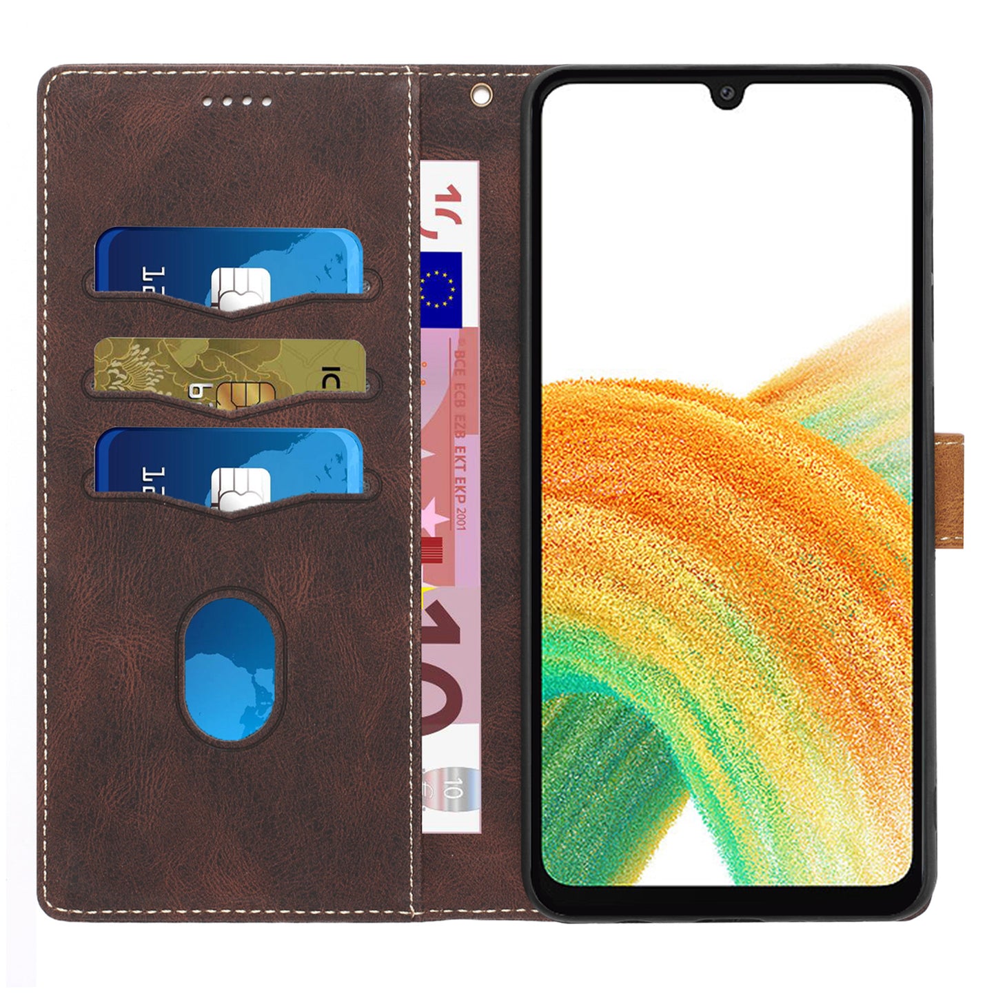 PU Leather Phone Shell for Samsung Galaxy S24+ Case Stand Grid Splicing Phone Cover with Strap - Brown