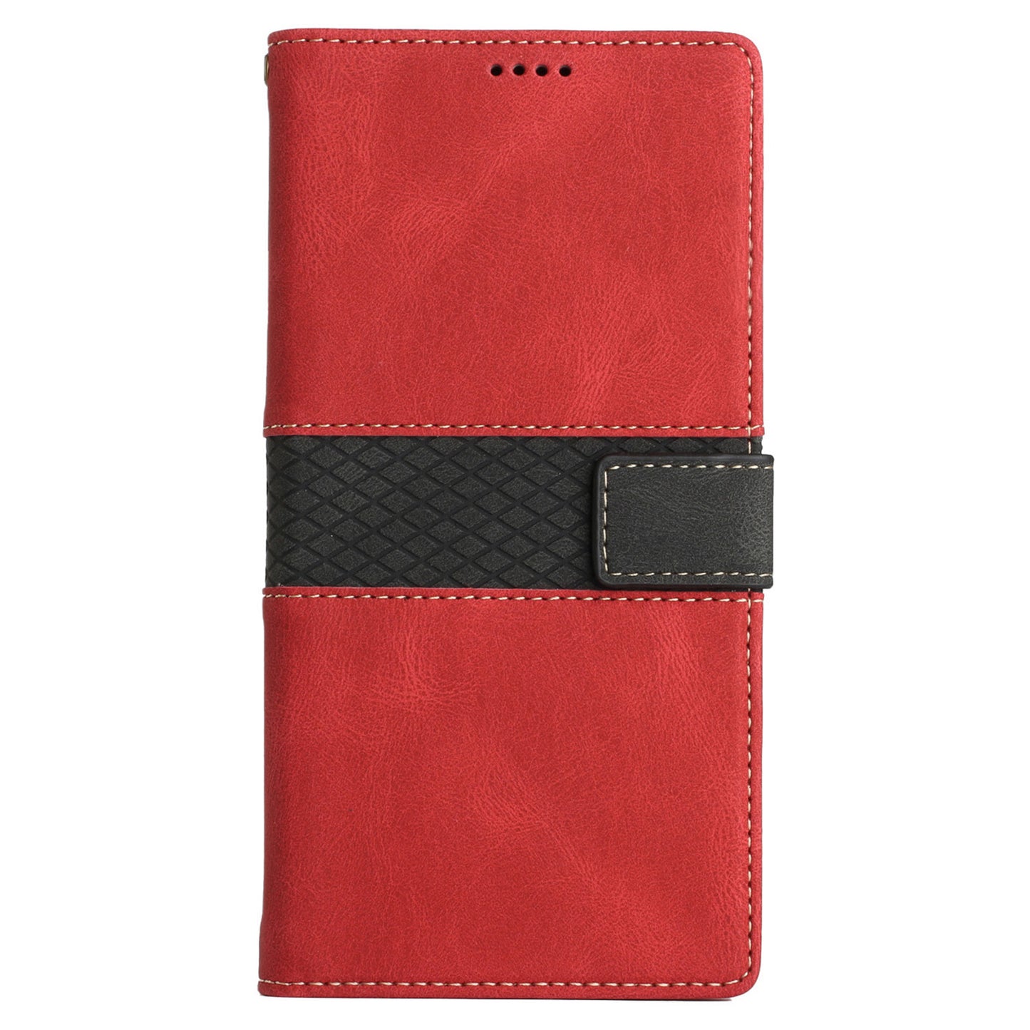 PU Leather Phone Shell for Samsung Galaxy S24+ Case Stand Grid Splicing Phone Cover with Strap - Red