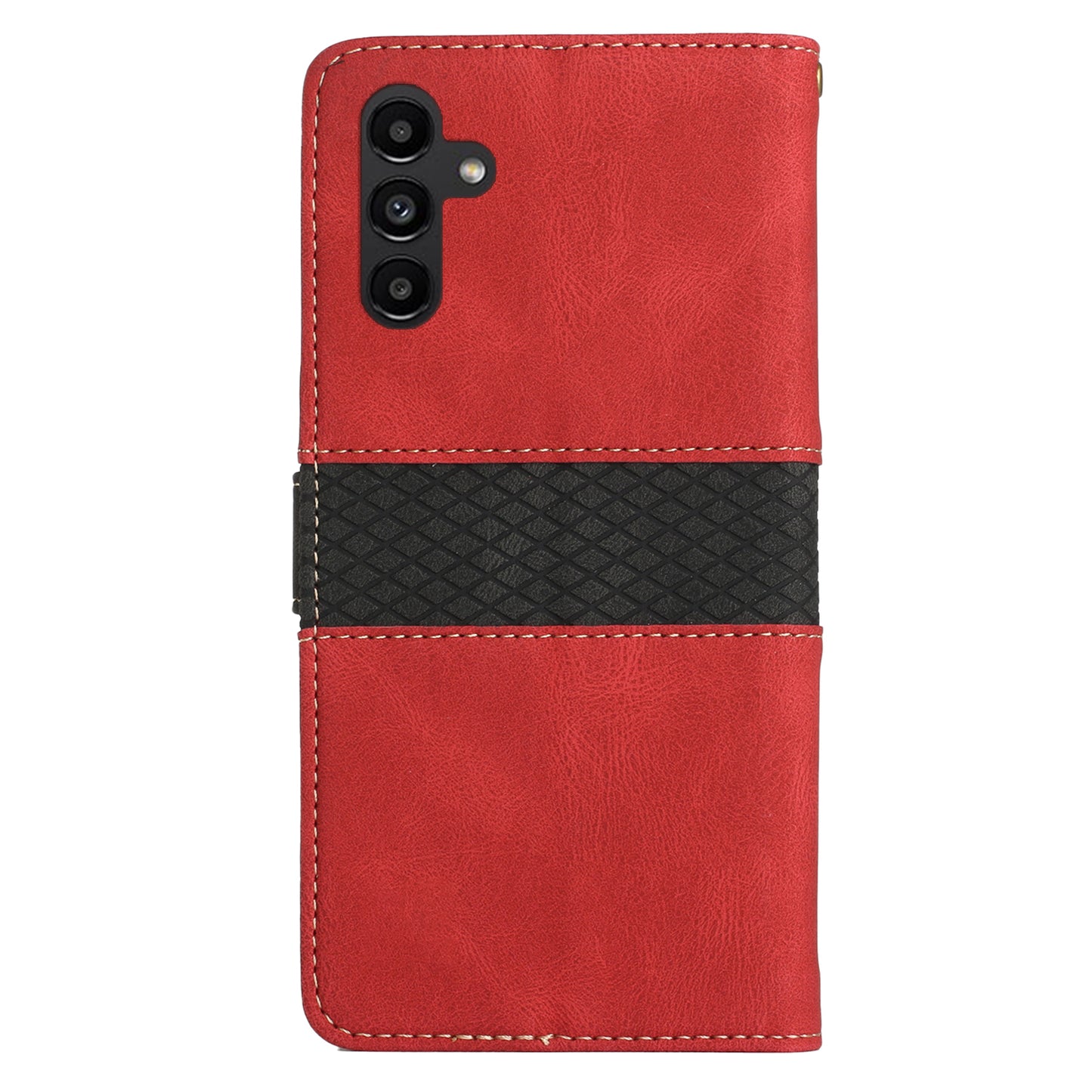 PU Leather Phone Shell for Samsung Galaxy S24+ Case Stand Grid Splicing Phone Cover with Strap - Red