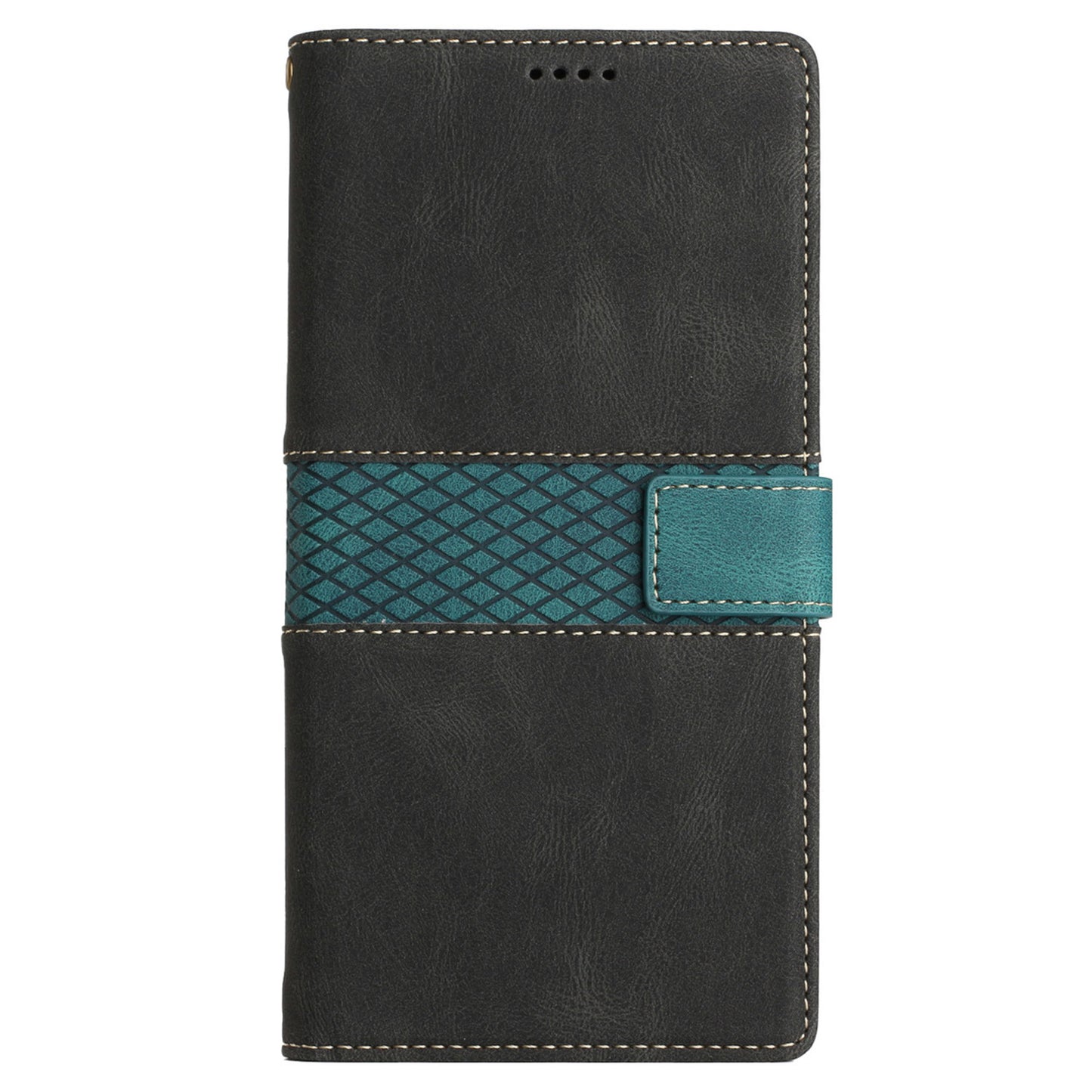 PU Leather Phone Shell for Samsung Galaxy S24+ Case Stand Grid Splicing Phone Cover with Strap - Black