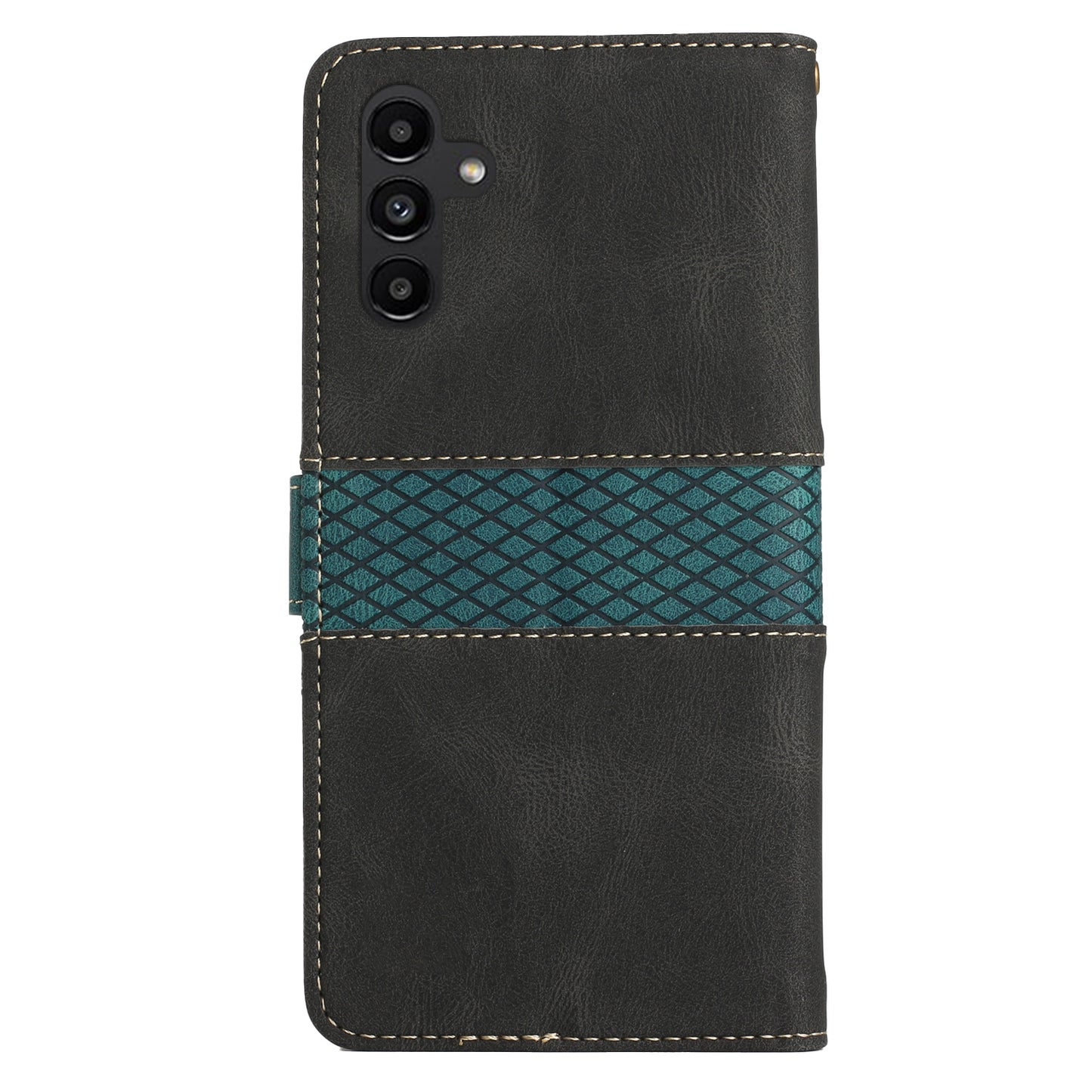 PU Leather Phone Shell for Samsung Galaxy S24+ Case Stand Grid Splicing Phone Cover with Strap - Black
