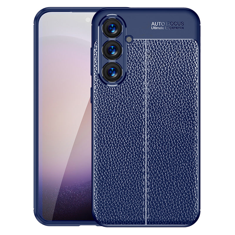 For Samsung Galaxy S24+ Case Litchi Texture Scratch-resistant Soft TPU Phone Cover - Blue