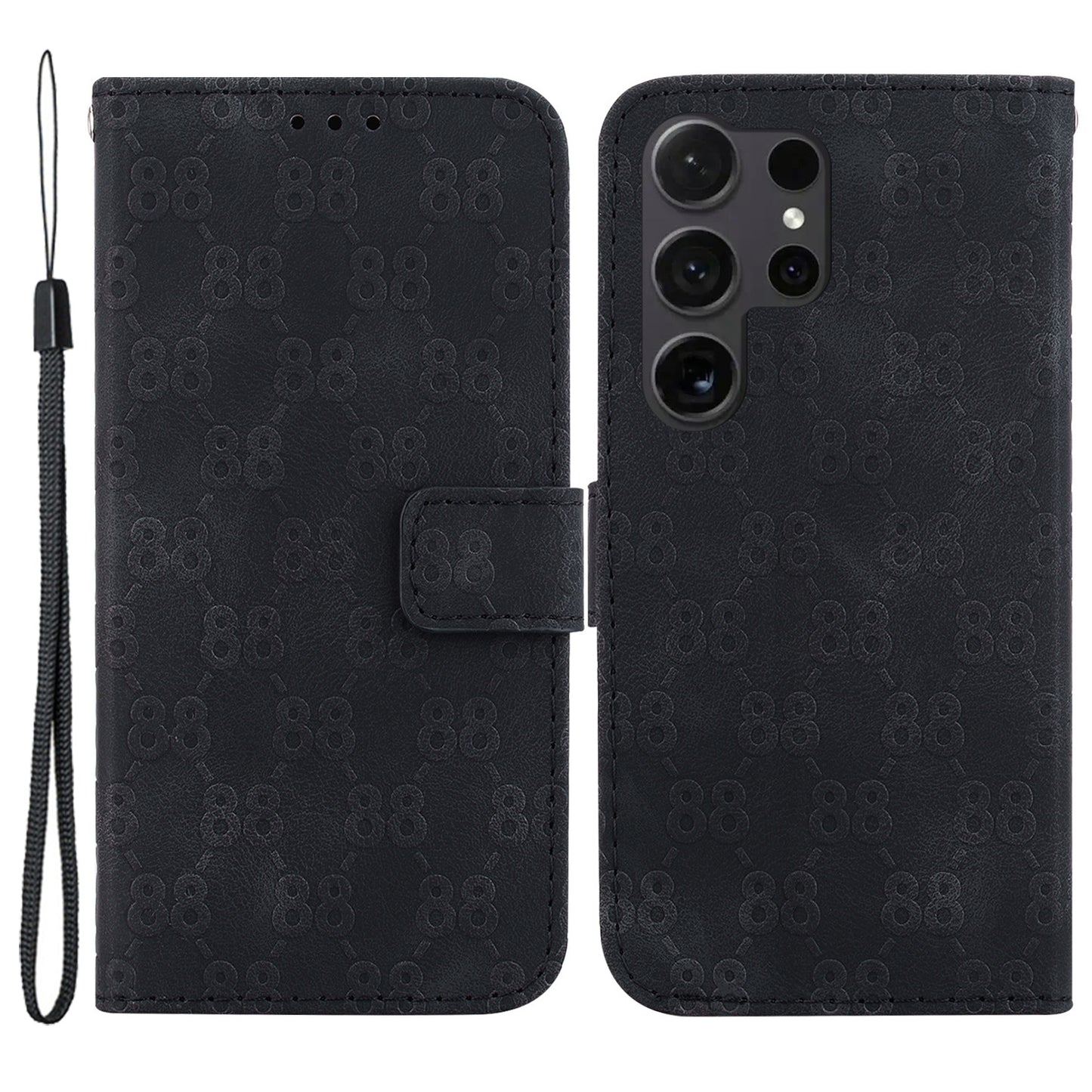 For Samsung Galaxy S24 Ultra Case Double 8-Shape Flip PU Leather Phone Cover - Black