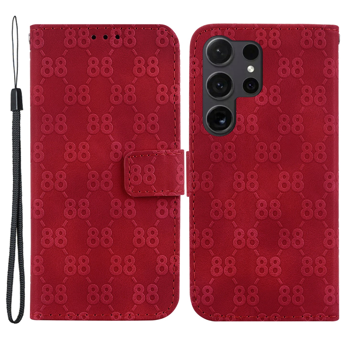 For Samsung Galaxy S24 Ultra Case Double 8-Shape Flip PU Leather Phone Cover - Red