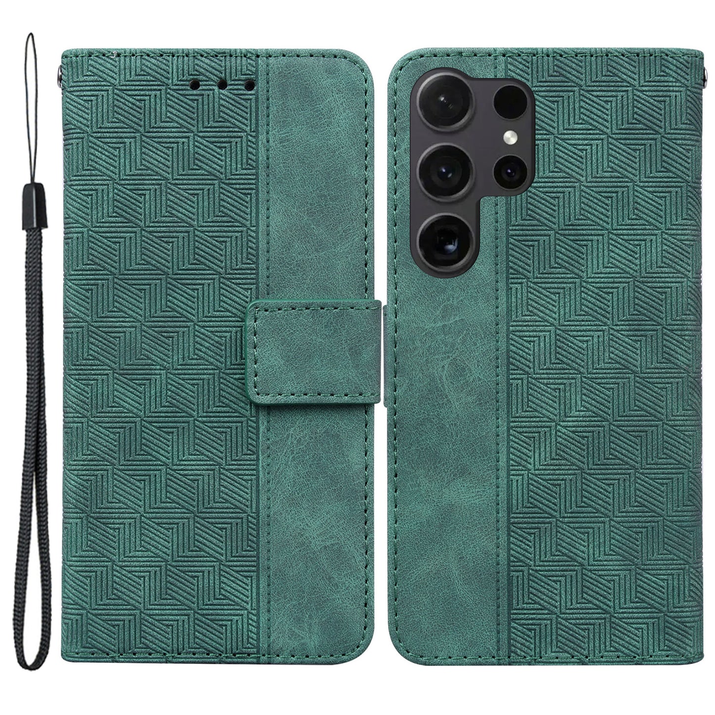 For Samsung Galaxy S24 Ultra Case Phone Shell Imprinted PU Leather Flip Cover - Green