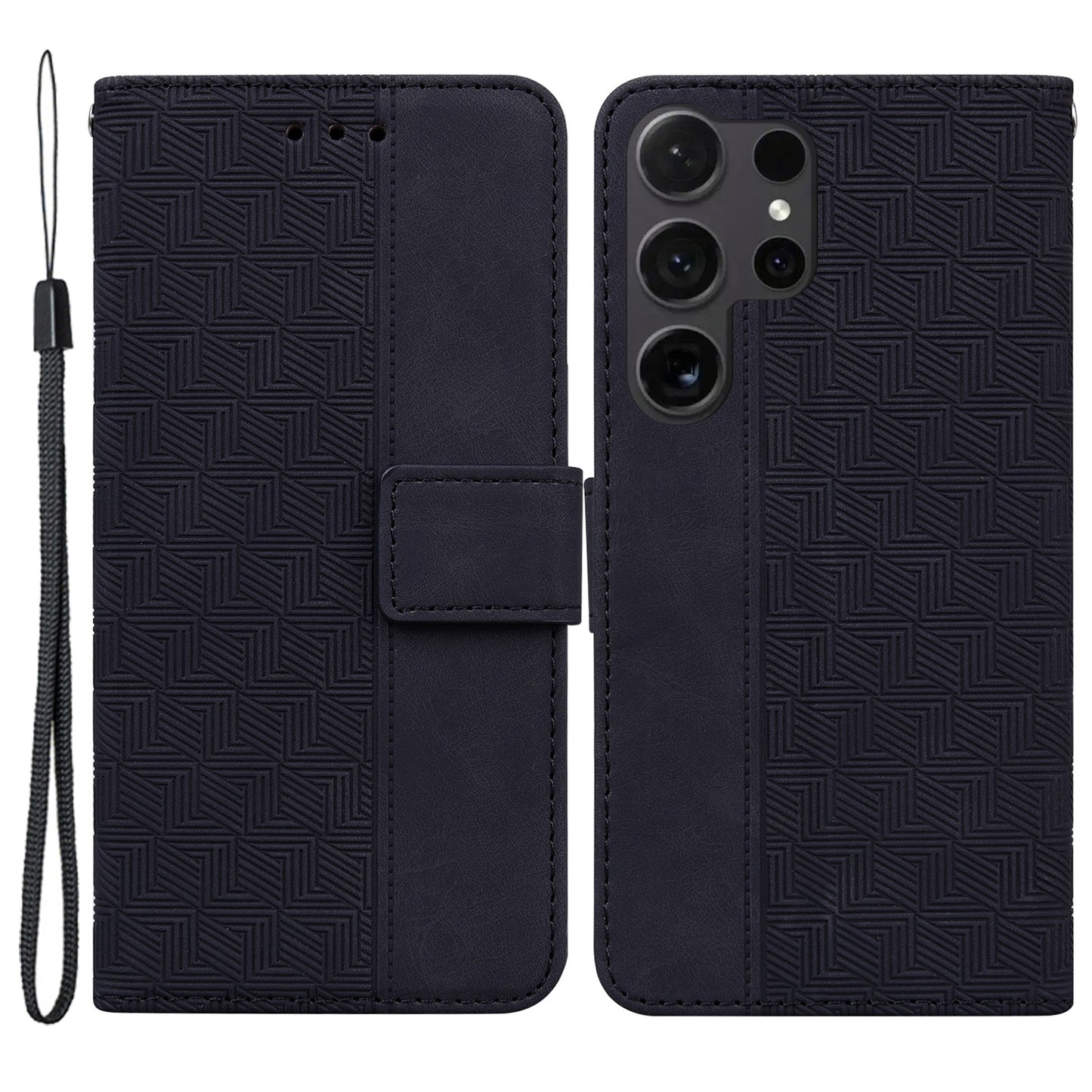 For Samsung Galaxy S24 Ultra Case Phone Shell Imprinted PU Leather Flip Cover - Black