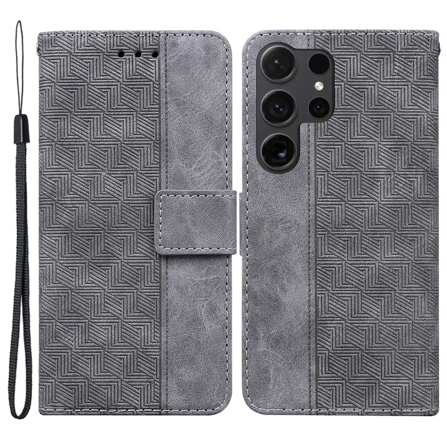 For Samsung Galaxy S24 Ultra Case Phone Shell Imprinted PU Leather Flip Cover - Grey