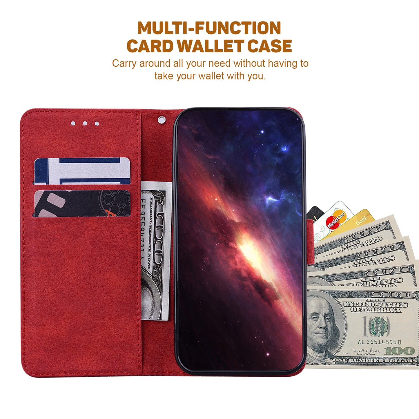 For Samsung Galaxy S24 Ultra Case Phone Shell Imprinted PU Leather Flip Cover - Red