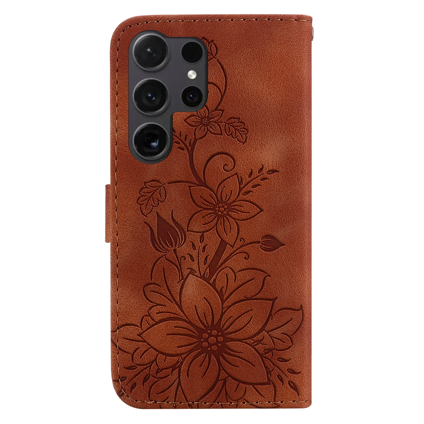 For Samsung Galaxy S24 Ultra Case Flower Imprint Leather Anti-drop Mobile Phone Cover - Brown